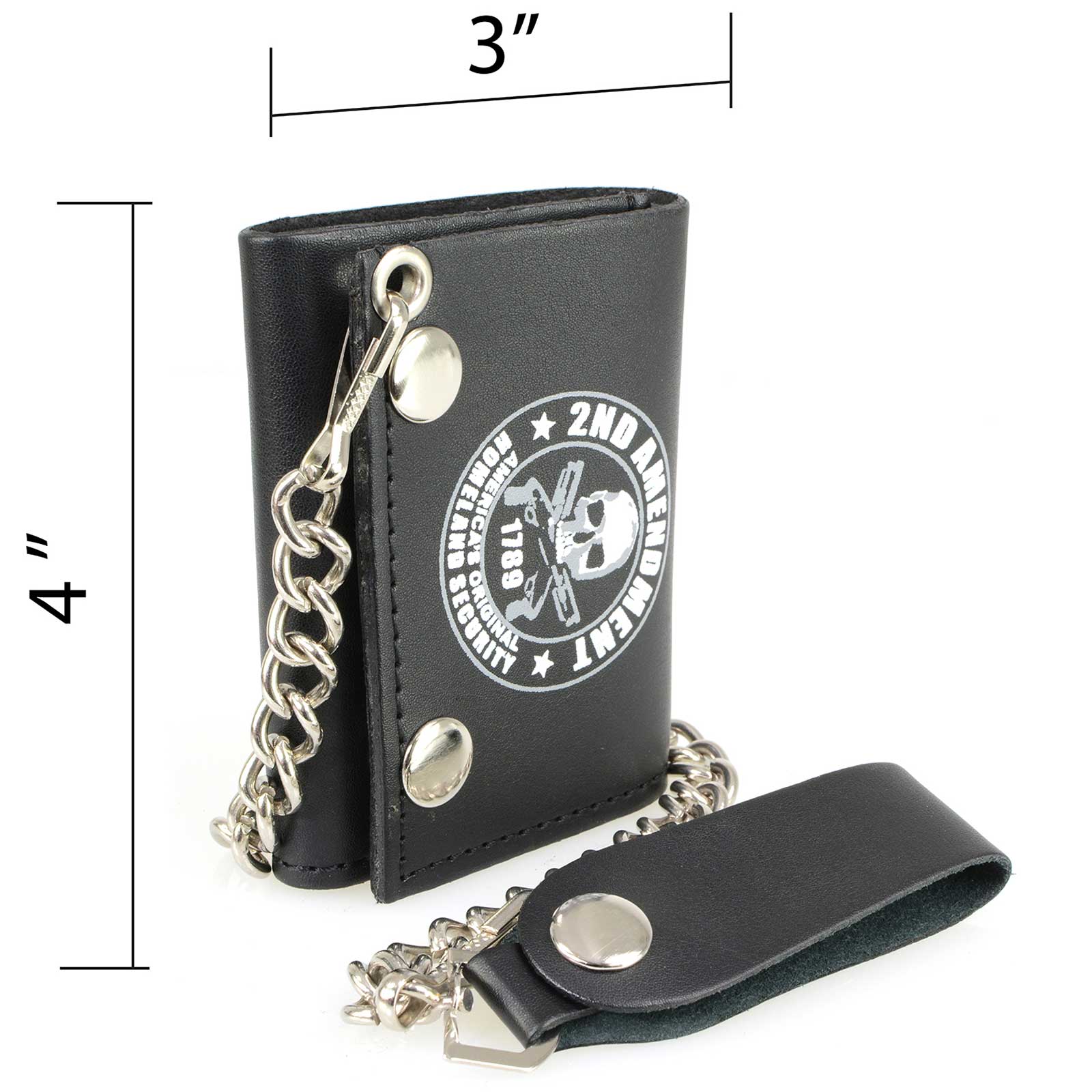 Milwaukee Leather MLW7839 Men's 4” Leather “2nd Amendment” Tri-Fold Wallet w/ Anti-Theft Stainless Steel Chain - Image 4