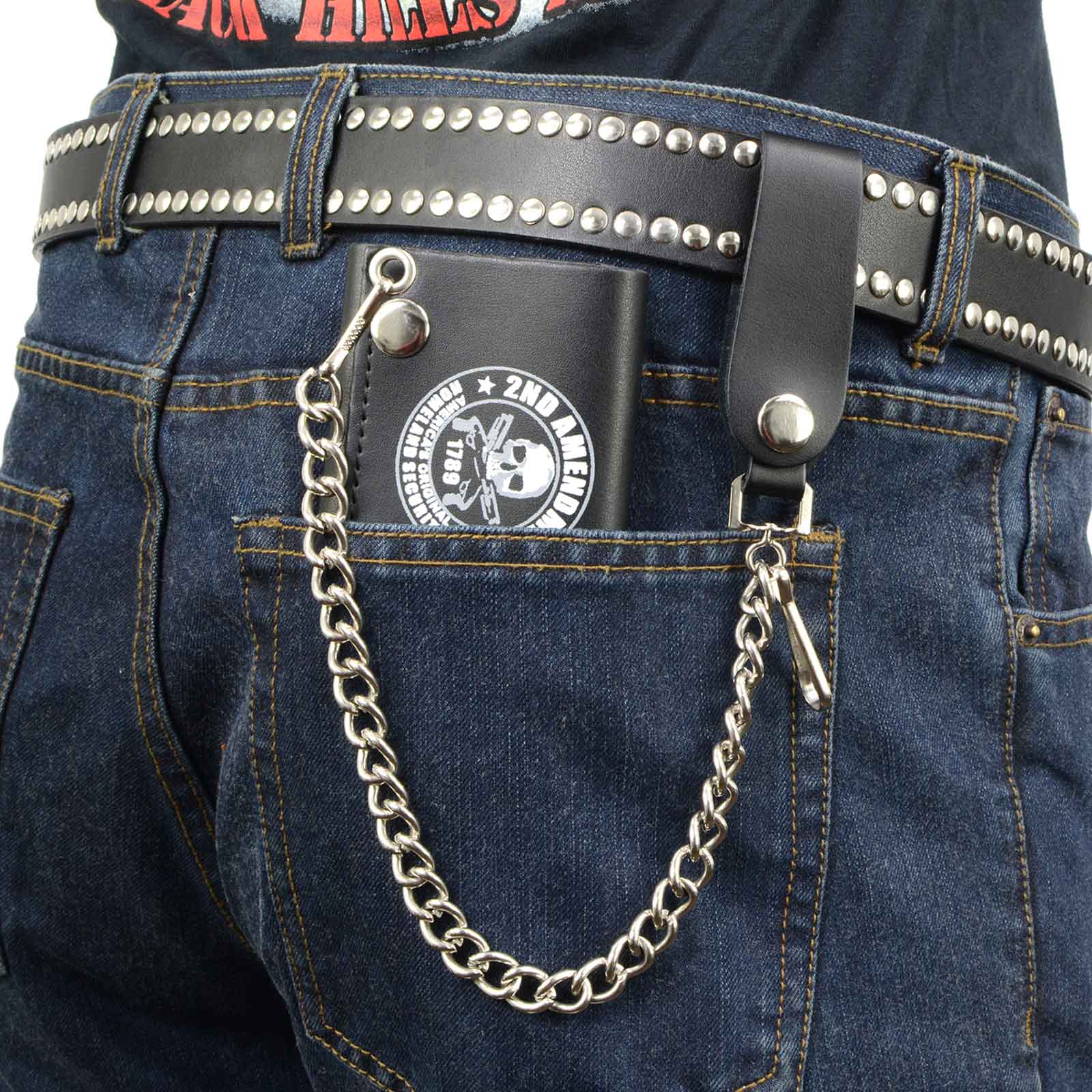 Milwaukee Leather MLW7839 Men's 4” Leather “2nd Amendment” Tri-Fold Wallet w/ Anti-Theft Stainless Steel Chain - Image 6