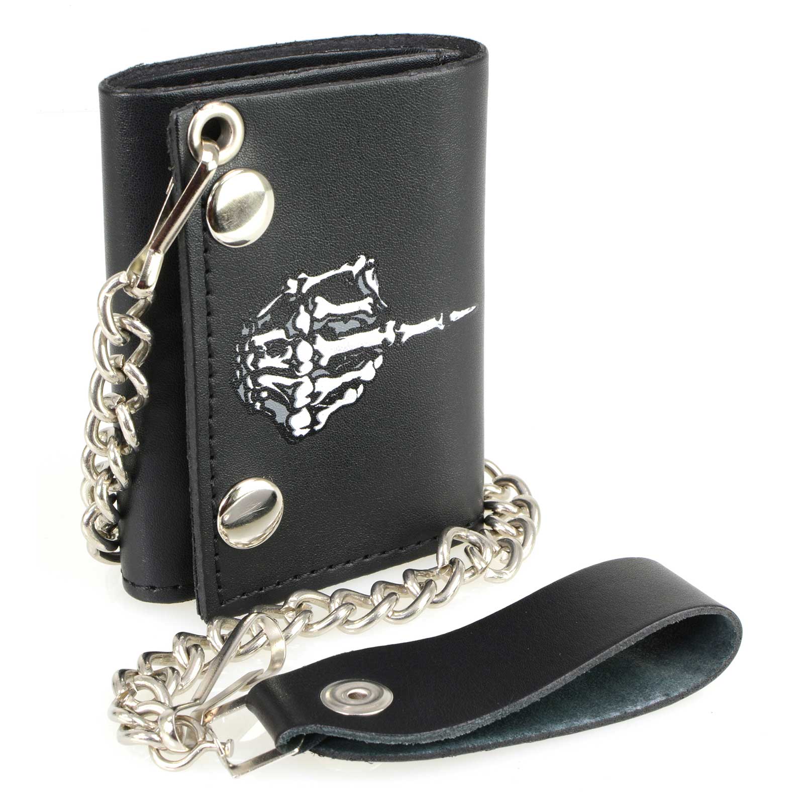 Milwaukee Leather MLW7840 Men's 4” Leather “Skeleton Finger” Tri-Fold Wallet w/ Anti-Theft Stainless Steel Chain - Image 12