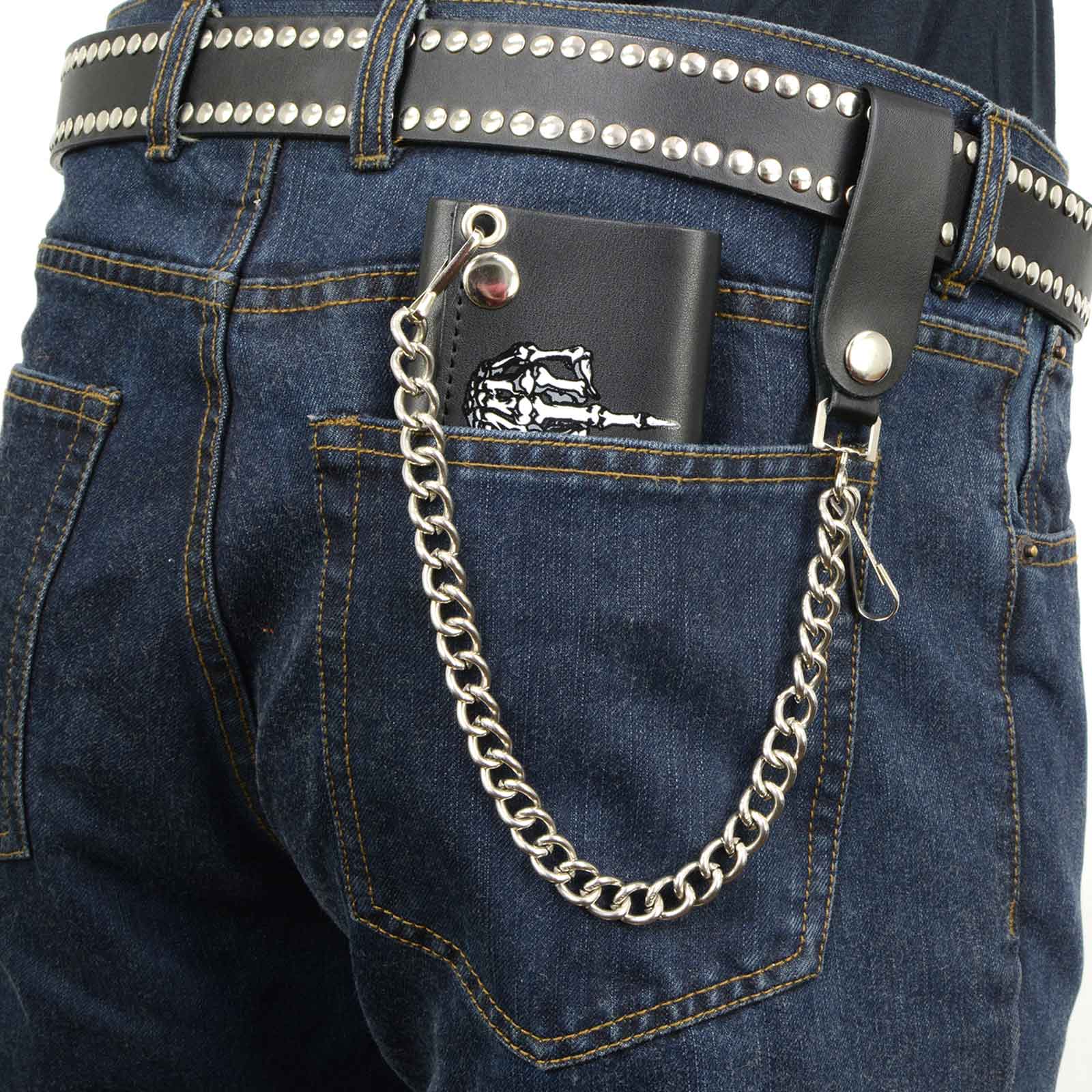 Milwaukee Leather MLW7840 Men's 4” Leather “Skeleton Finger” Tri-Fold Wallet w/ Anti-Theft Stainless Steel Chain - Image 17