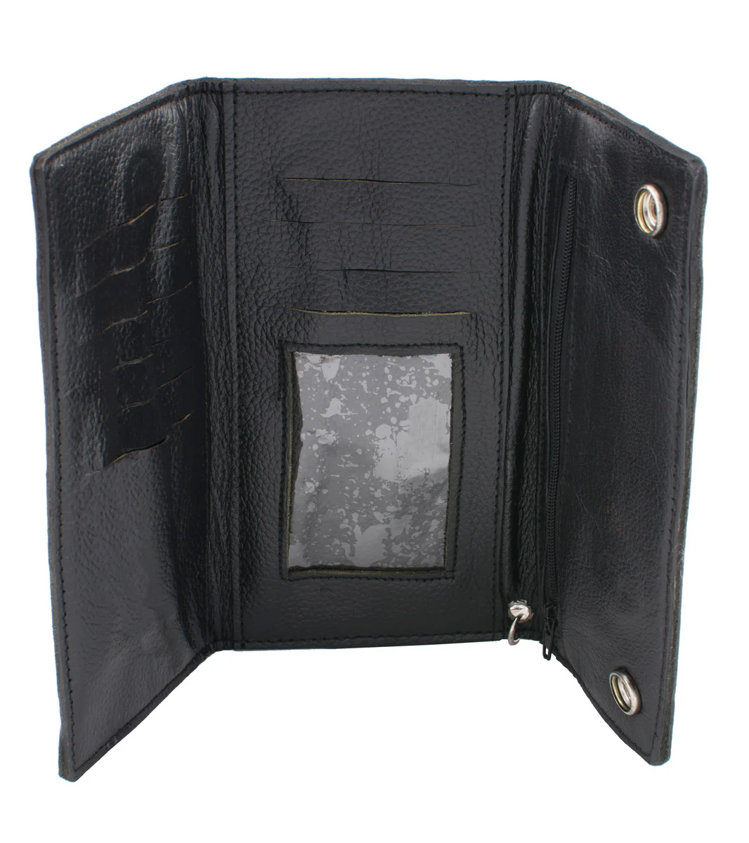 Milwaukee Leather MLW7875 Men's Black Leather Tri Fold Long Wallet with Steel Chain - Image 2