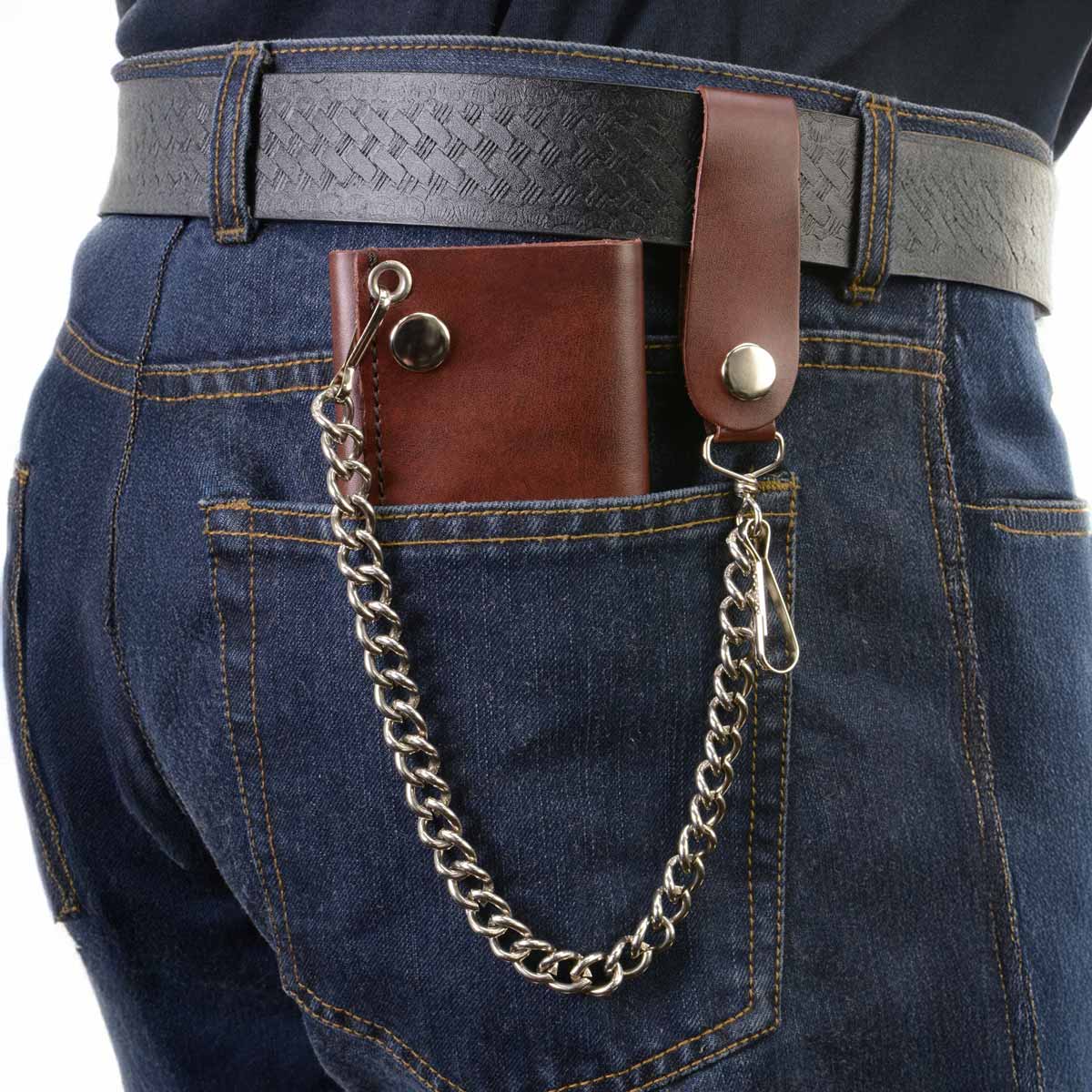 Milwaukee Leather MLW7886 Men's 4” Antique Brown Leather Biker Tri-Fold Wallet w/ Anti-Theft Stainless Steel Chain - Image 2