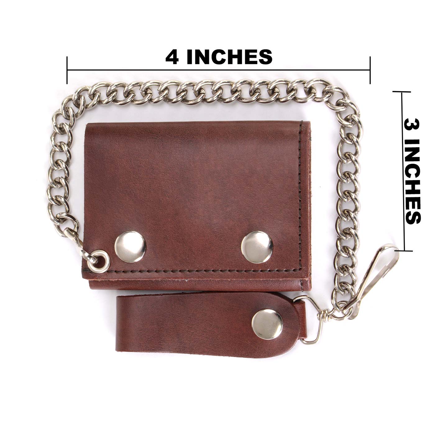 Milwaukee Leather MLW7886 Men's 4” Antique Brown Leather Biker Tri-Fold Wallet w/ Anti-Theft Stainless Steel Chain - Image 3