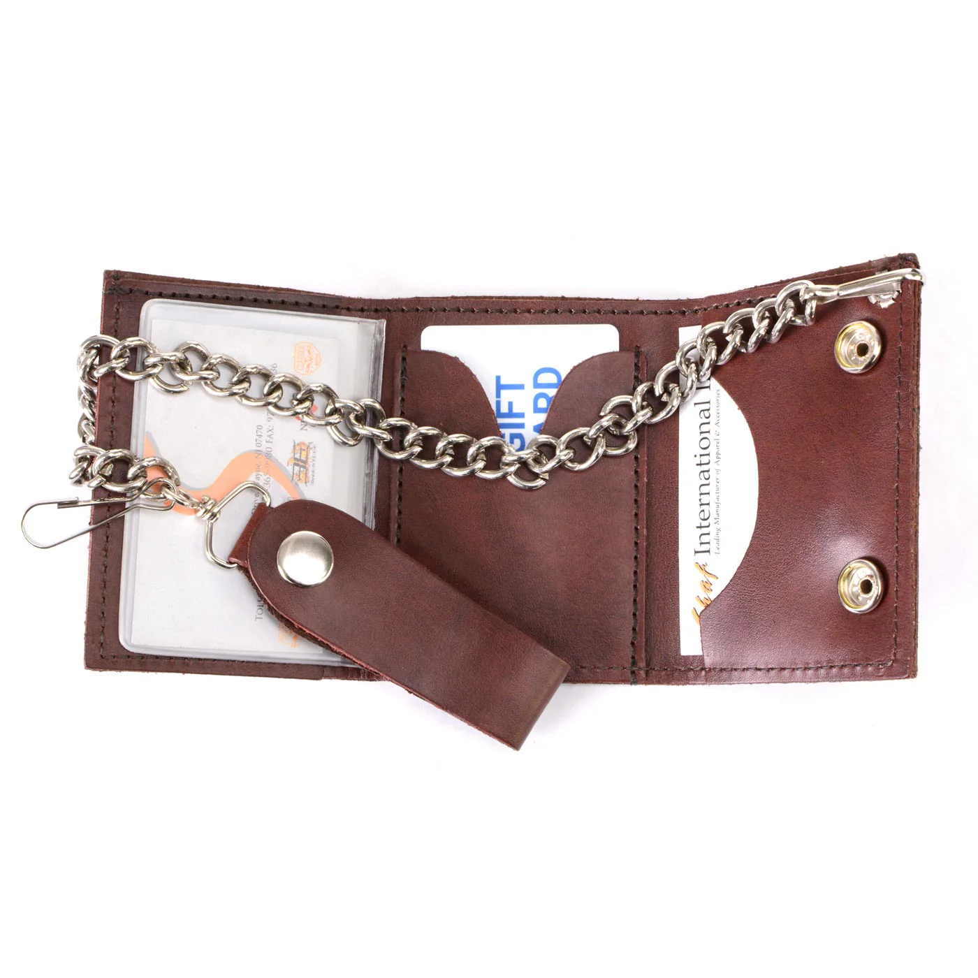 Milwaukee Leather MLW7886 Men's 4” Antique Brown Leather Biker Tri-Fold Wallet w/ Anti-Theft Stainless Steel Chain - Image 4
