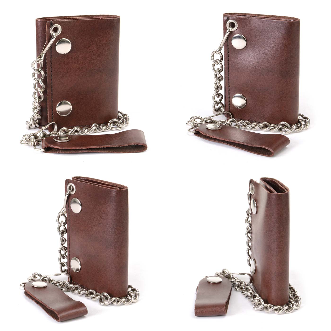 Milwaukee Leather MLW7886 Men's 4” Antique Brown Leather Biker Tri-Fold Wallet w/ Anti-Theft Stainless Steel Chain - Image 5