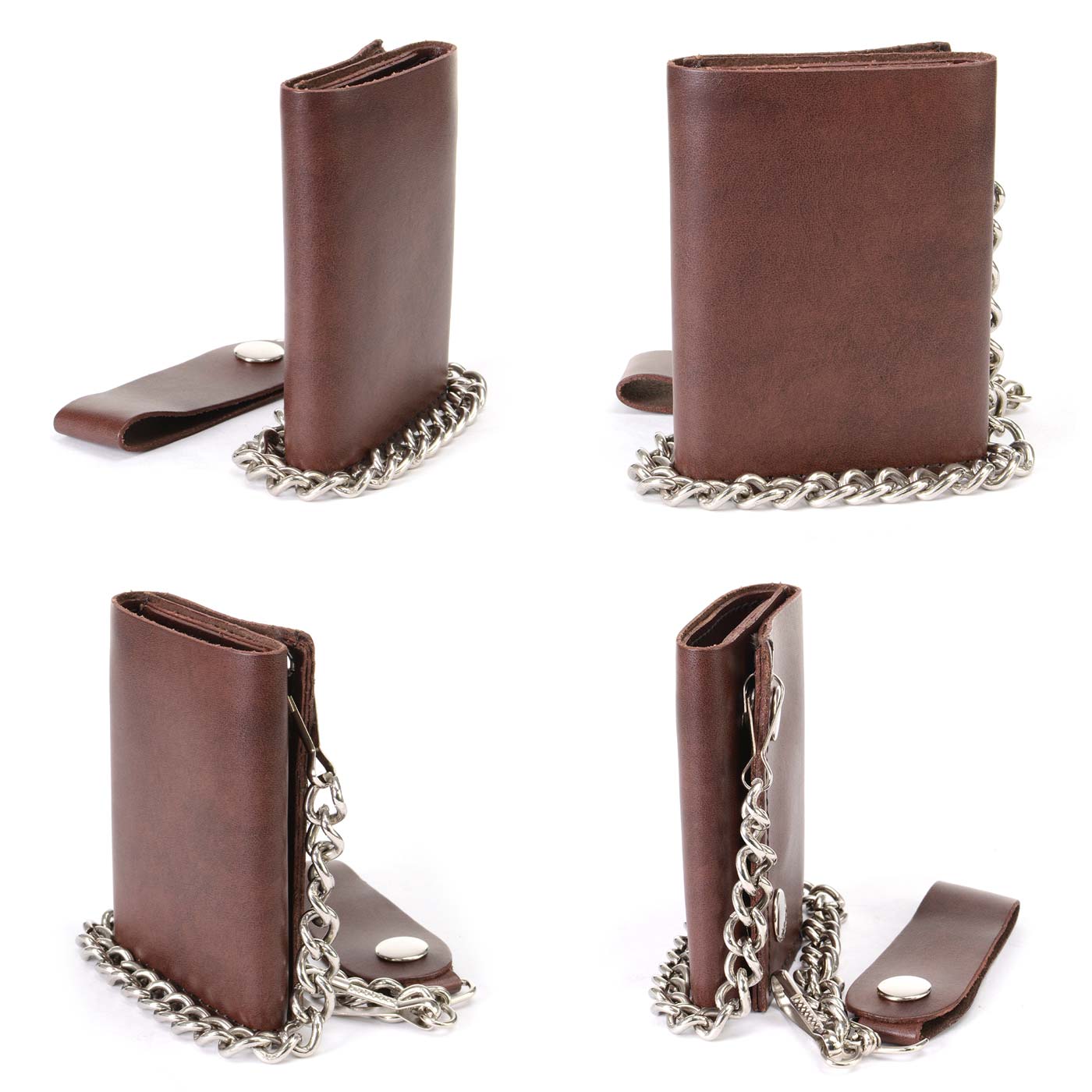 Milwaukee Leather MLW7886 Men's 4” Antique Brown Leather Biker Tri-Fold Wallet w/ Anti-Theft Stainless Steel Chain - Image 6
