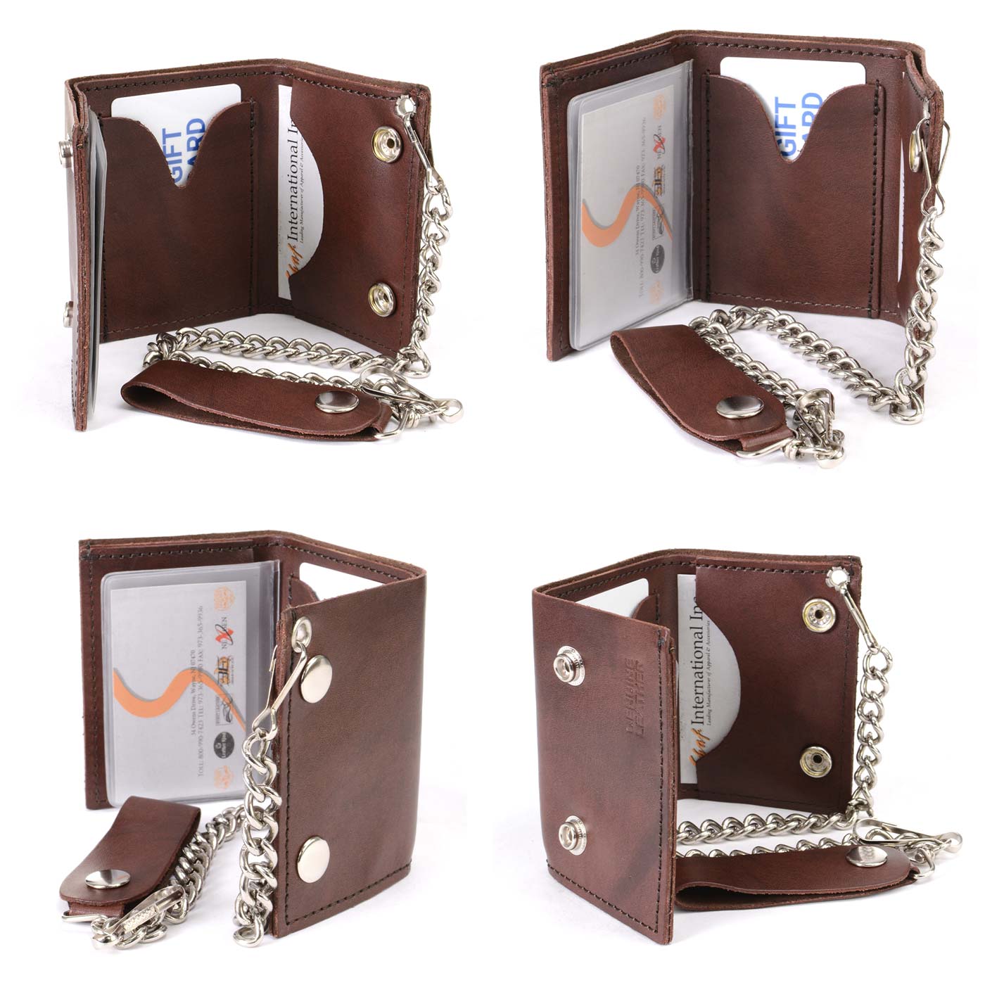Milwaukee Leather MLW7886 Men's 4” Antique Brown Leather Biker Tri-Fold Wallet w/ Anti-Theft Stainless Steel Chain - Image 7