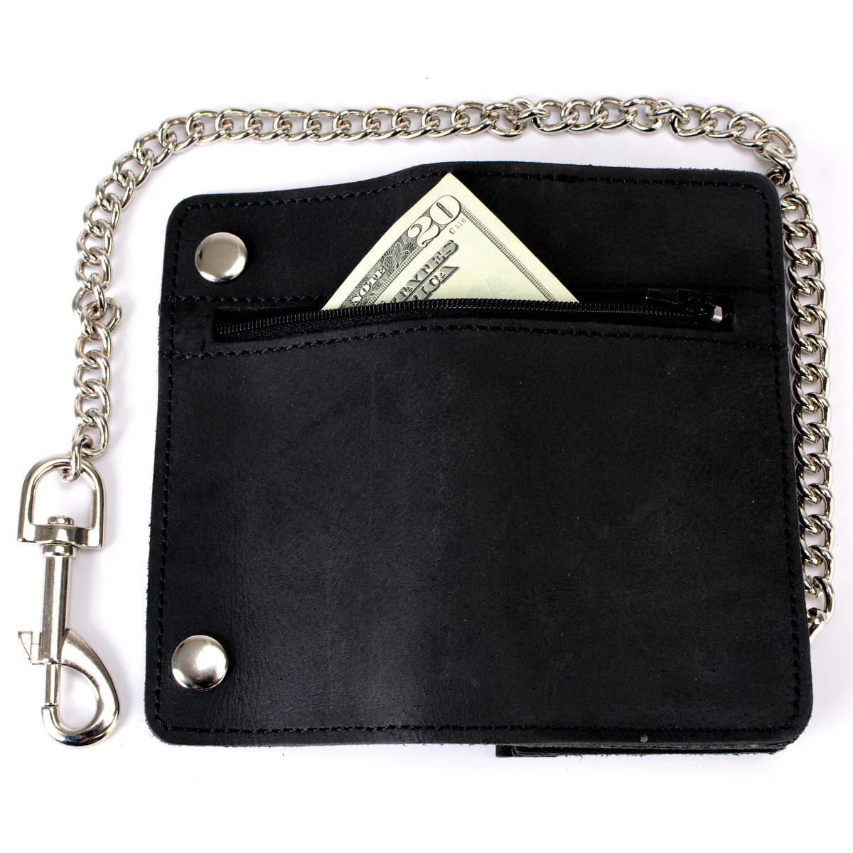 Milwaukee Leather MLW7890 Men's 6" Leather Bi-Fold Biker Wallet w/ Anti-Theft Stainless Steel Chain and Zipper Pocket - Image 9