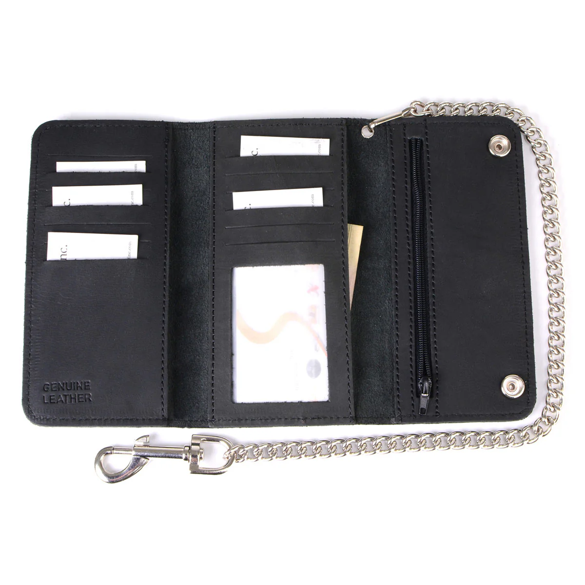 Milwaukee Leather MLW7891 Men's 7" Premium Leather Tri-Fold Biker Wallet w/ Anti-Theft Stainless Steel Chain and Zipper Pocket - Image 2