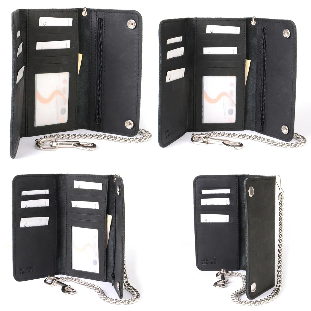 Milwaukee Leather MLW7891 Men's 7" Premium Leather Tri-Fold Biker Wallet w/ Anti-Theft Stainless Steel Chain and Zipper Pocket - Image 4