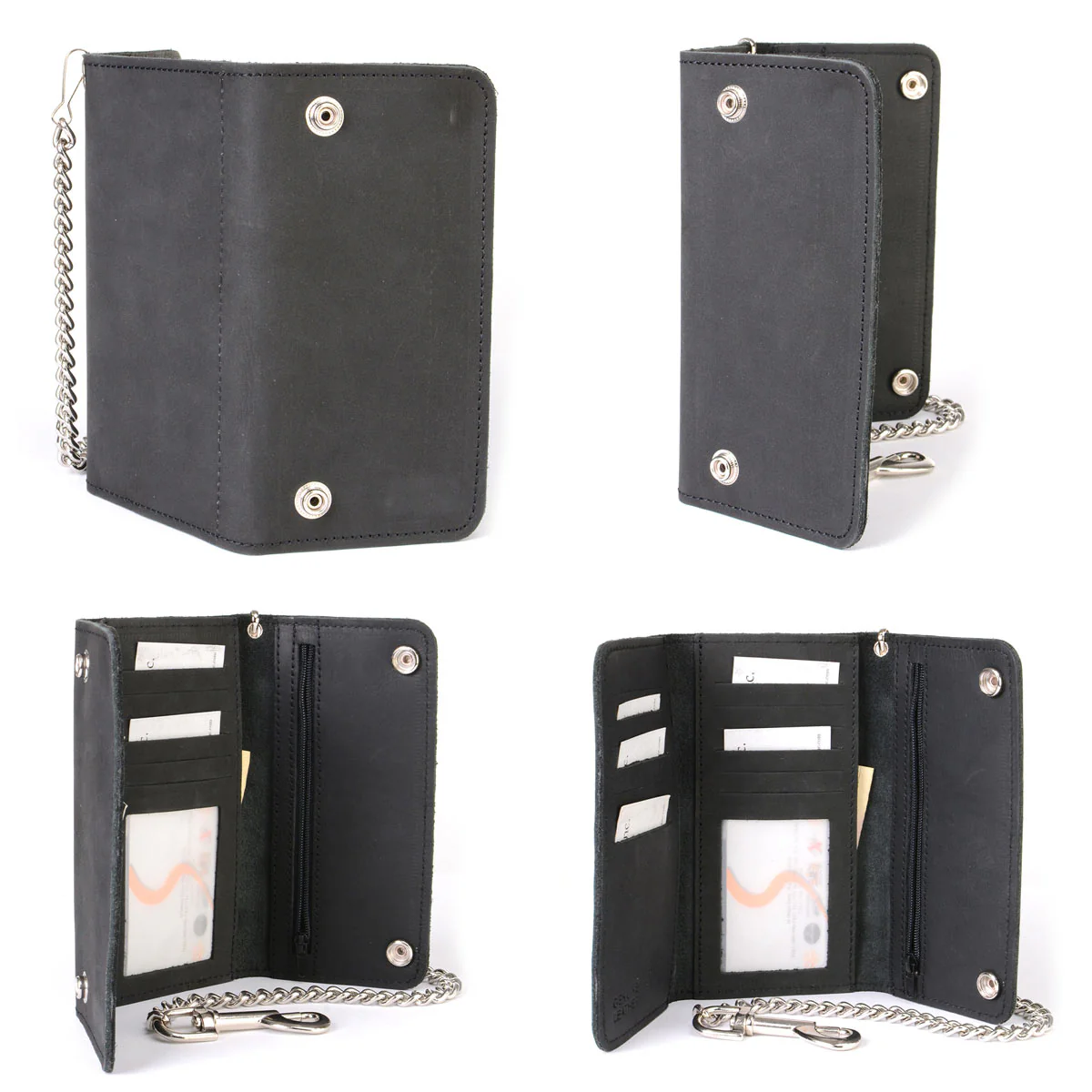 Milwaukee Leather MLW7891 Men's 7" Premium Leather Tri-Fold Biker Wallet w/ Anti-Theft Stainless Steel Chain and Zipper Pocket - Image 6