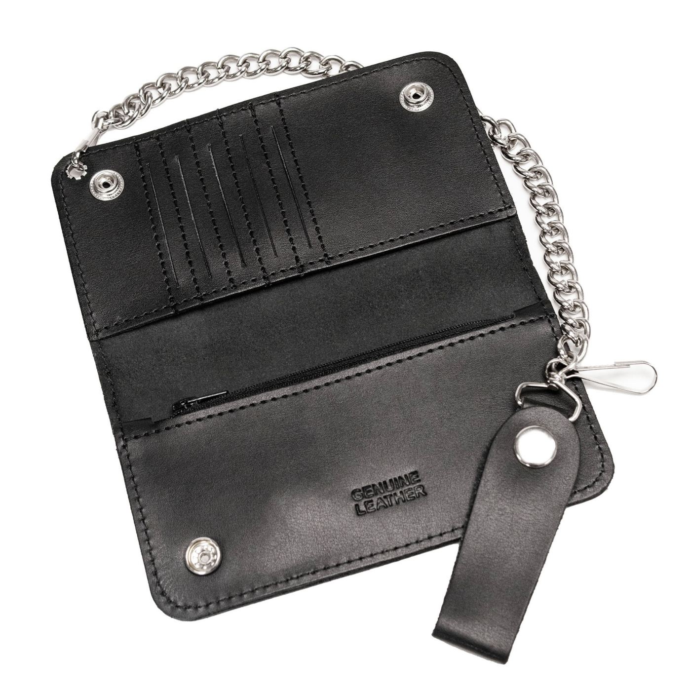 Milwaukee Leather MLW7894 Men's 7" Leather Bi-Fold Biker Wallet w/ Multiple Storage and Swivel Trigger Clip Anti-Theft Stainless Steel Chain - Image 2