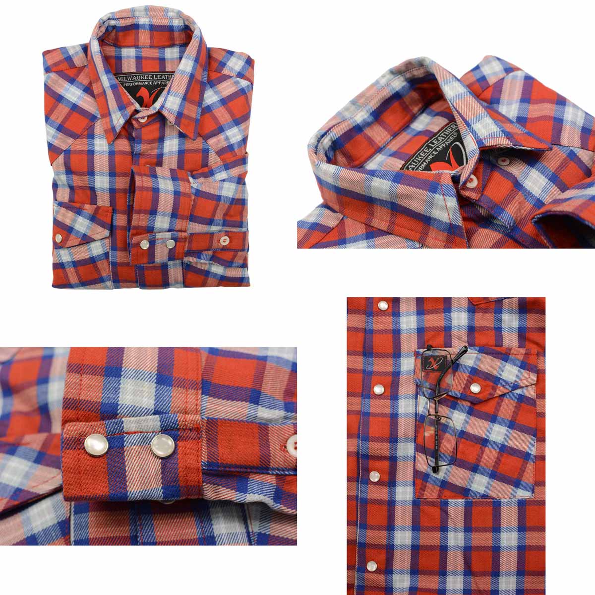 Milwaukee Leather MNG11638 Men's Red and Blue with White Long Sleeve Cotton Flannel Shirt - Image 12