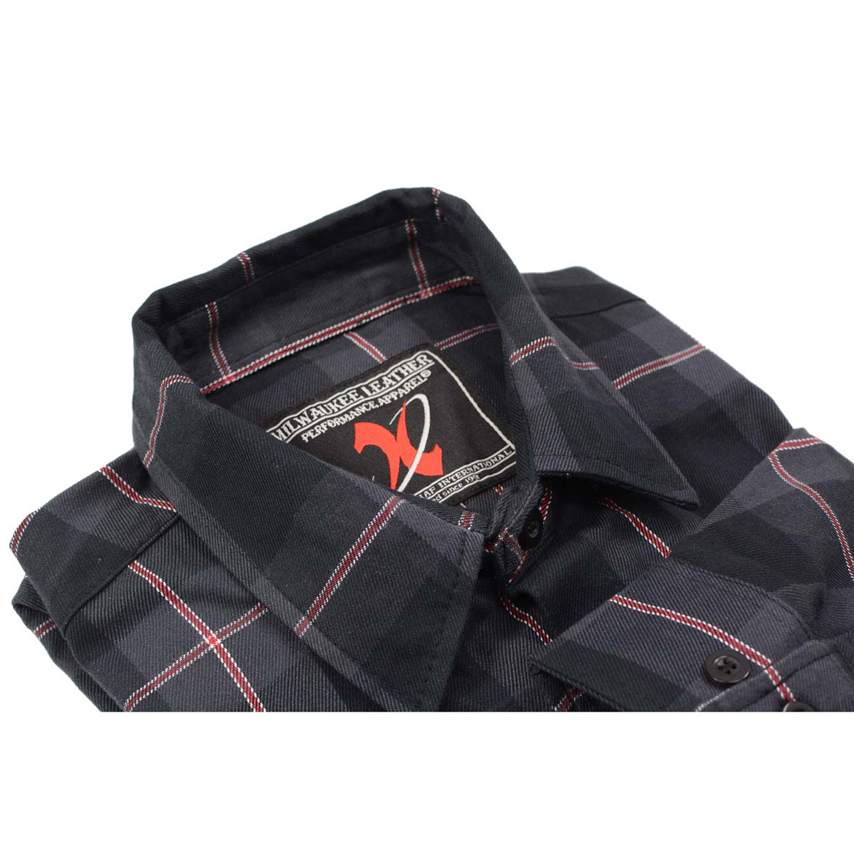 Milwaukee Leather MNG11647 Men's Black with Grey and Red Long Sleeve Cotton Flannel Shirt - Image 6
