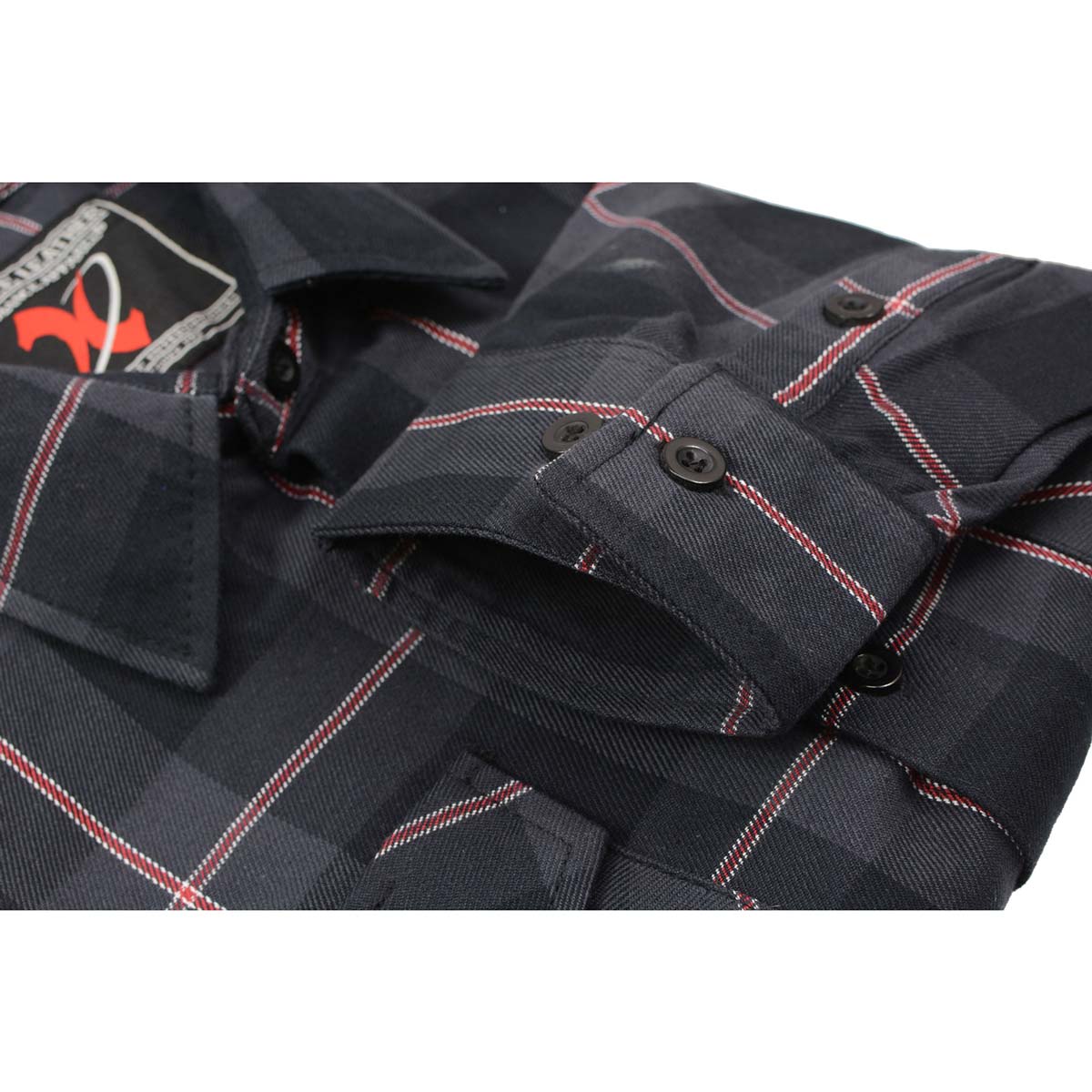 Milwaukee Leather MNG11647 Men's Black with Grey and Red Long Sleeve Cotton Flannel Shirt - Image 7