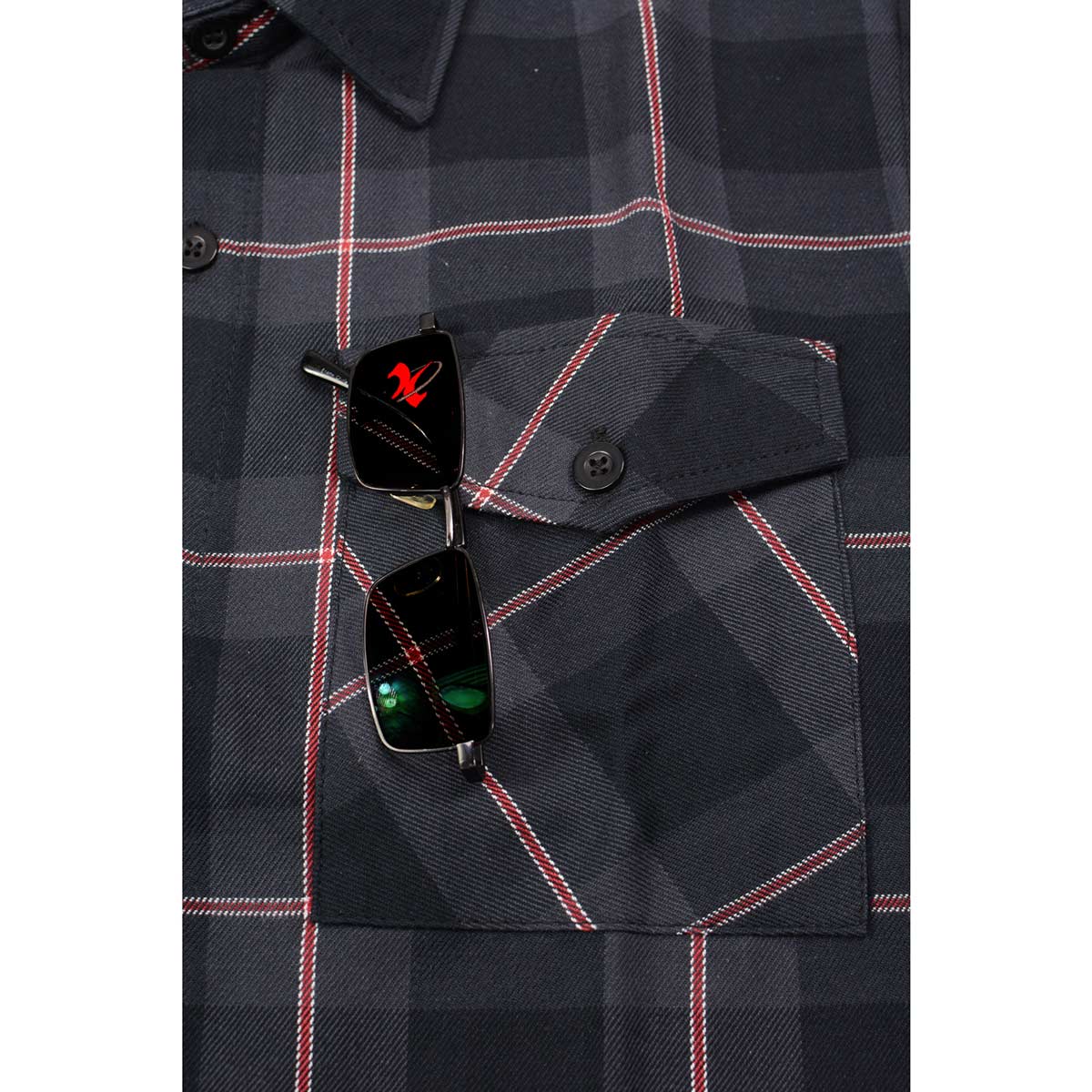 Milwaukee Leather MNG11647 Men's Black with Grey and Red Long Sleeve Cotton Flannel Shirt - Image 8
