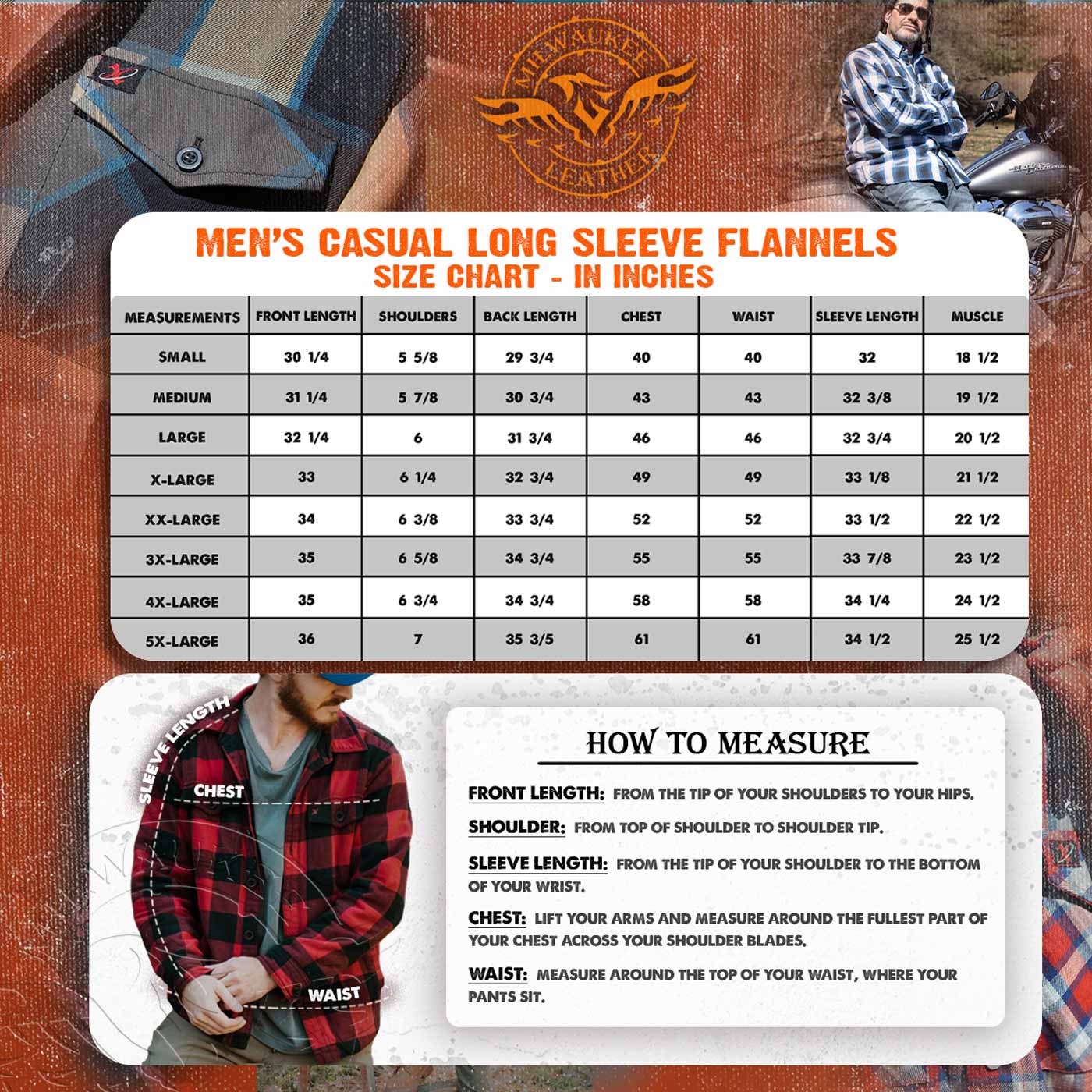 Milwaukee Leather MNG11648 Men's Grey with Brown and Orange Long Sleeve Cotton Flannel Shirt - Image 3