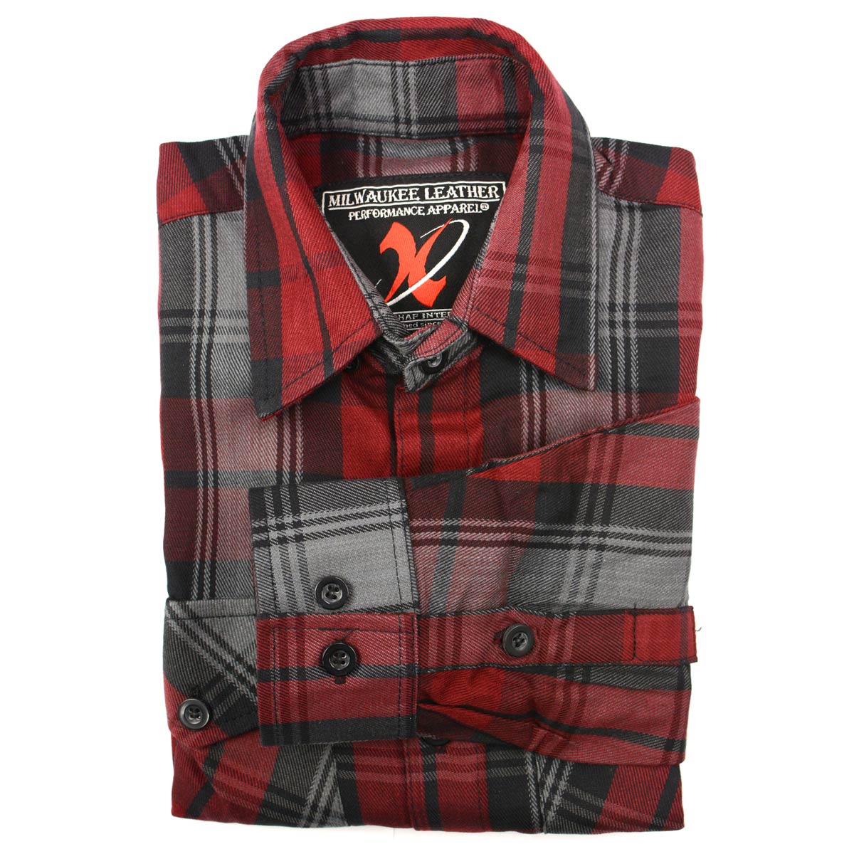 Milwaukee Leather MNG11652 Men's Black Grey and Red Long Sleeve Cotton Flannel Shirt - Image 7
