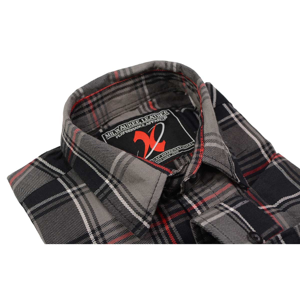 Milwaukee Leather MNG11658 Men's Black and Grey with Red Long Sleeve Cotton Flannel Shirt - Image 7