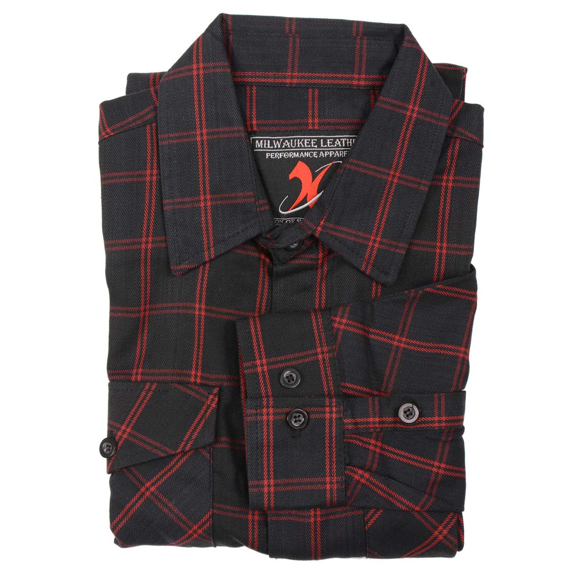 Milwaukee Leather MNG11665 Men's Black and Red Long Sleeve Cotton Flannel Shirt - Image 8