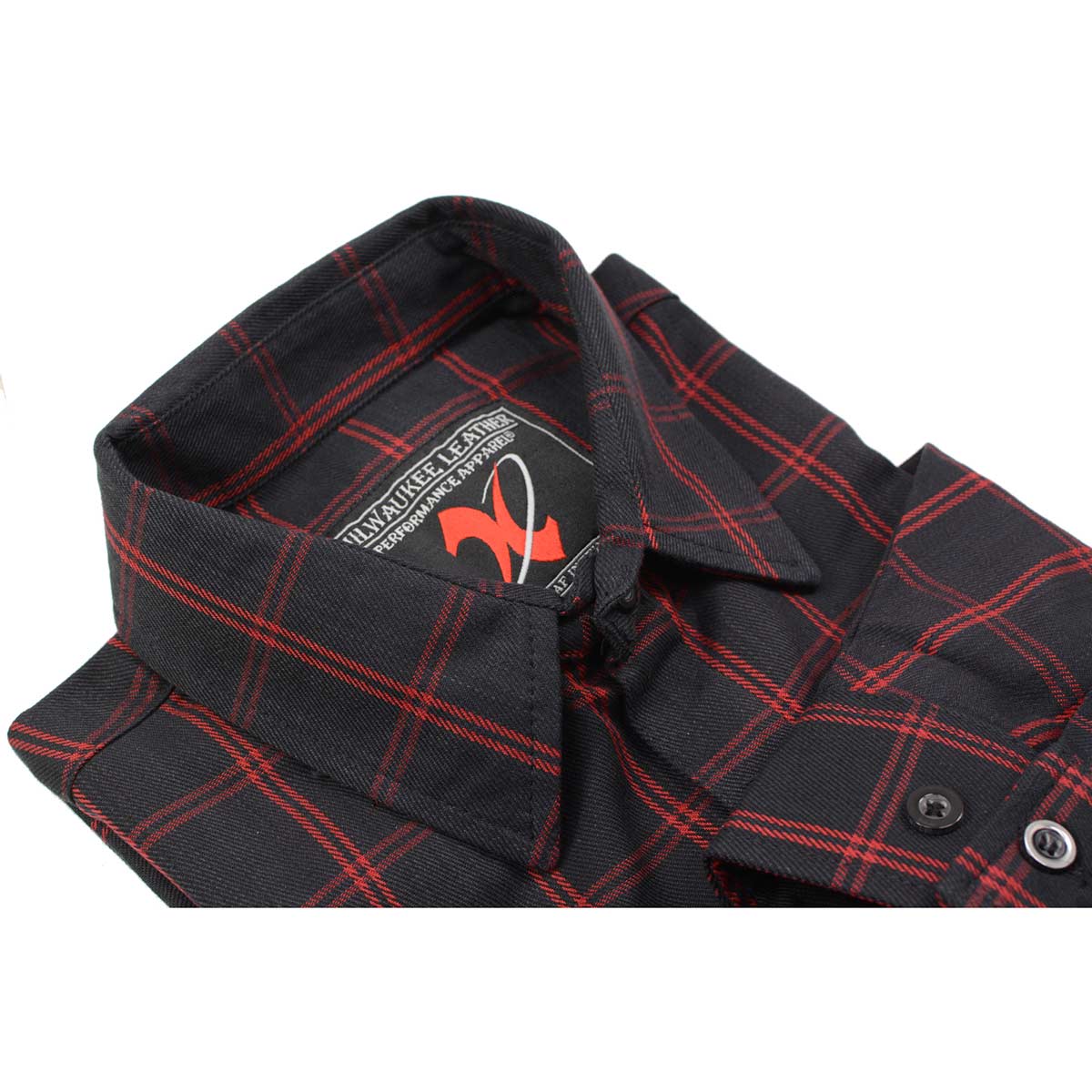 Milwaukee Leather MNG11665 Men's Black and Red Long Sleeve Cotton Flannel Shirt - Image 9