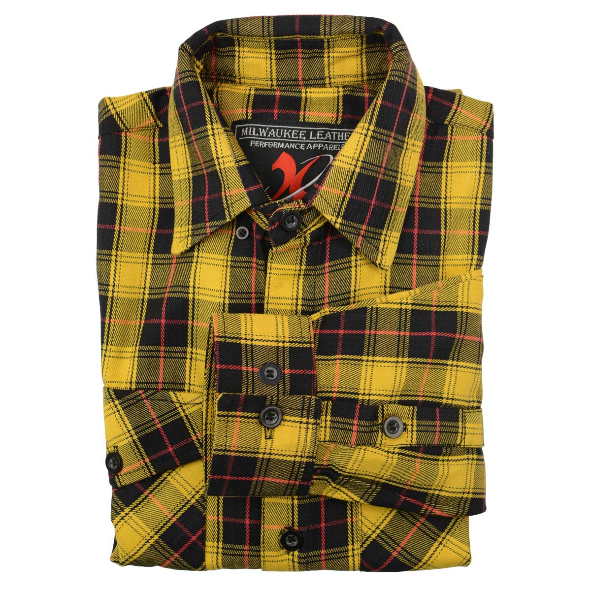Milwaukee Leather MNG11666 Men's Black and Red with Yellow Long Sleeve Cotton Flannel Shirt - Image 7