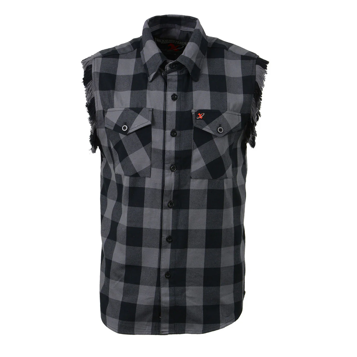 Milwaukee Leather MNG11689 Men’s Classic Black and Grey Button-Down Flannel Cut Off Frayed Sleeveless Casual Shirt - Image 10