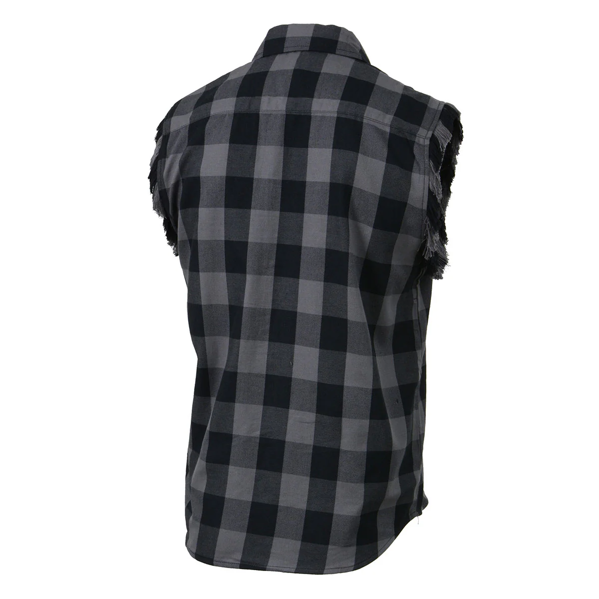 Milwaukee Leather MNG11689 Men’s Classic Black and Grey Button-Down Flannel Cut Off Frayed Sleeveless Casual Shirt - Image 8