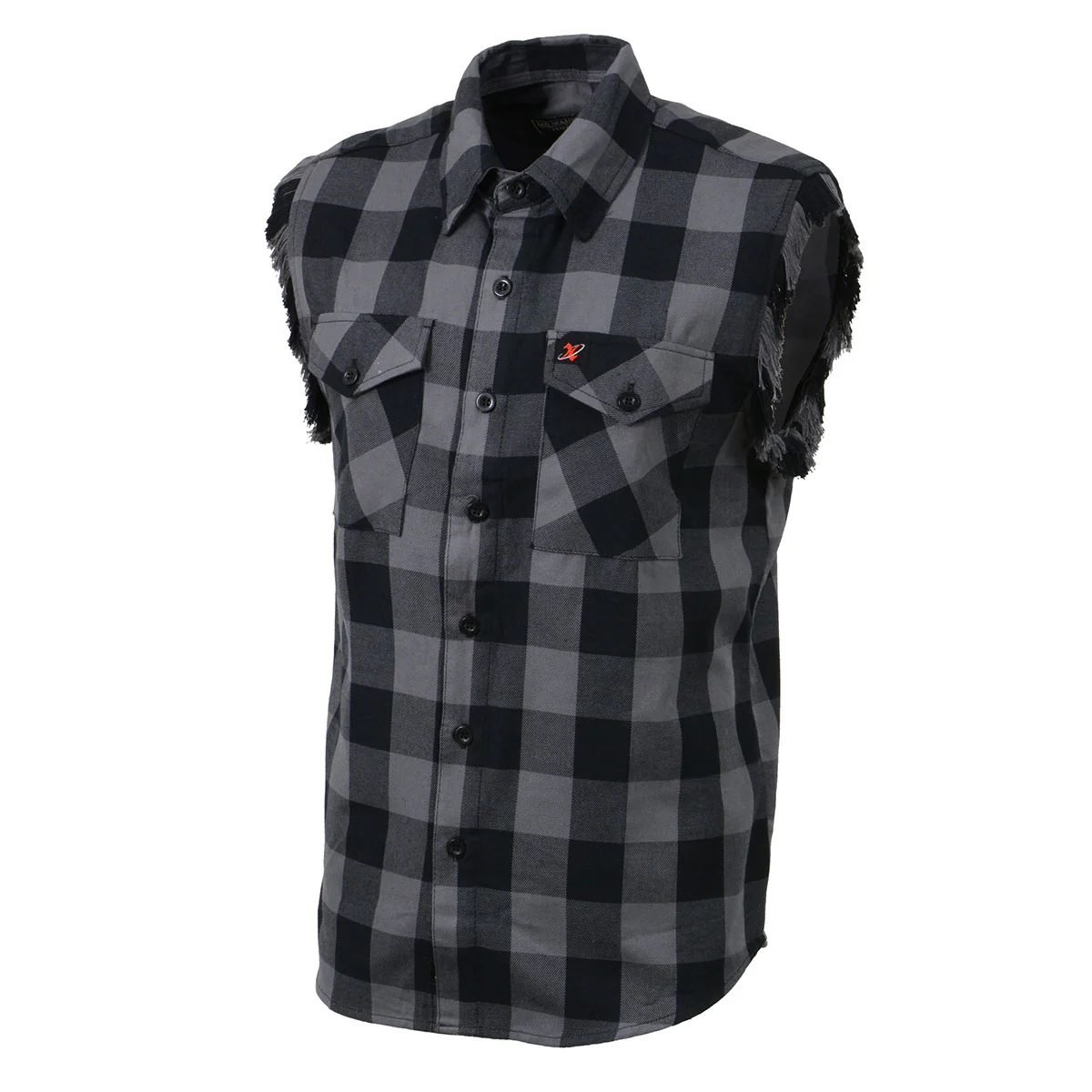 Milwaukee Leather MNG11689 Men’s Classic Black and Grey Button-Down Flannel Cut Off Frayed Sleeveless Casual Shirt - Image 9