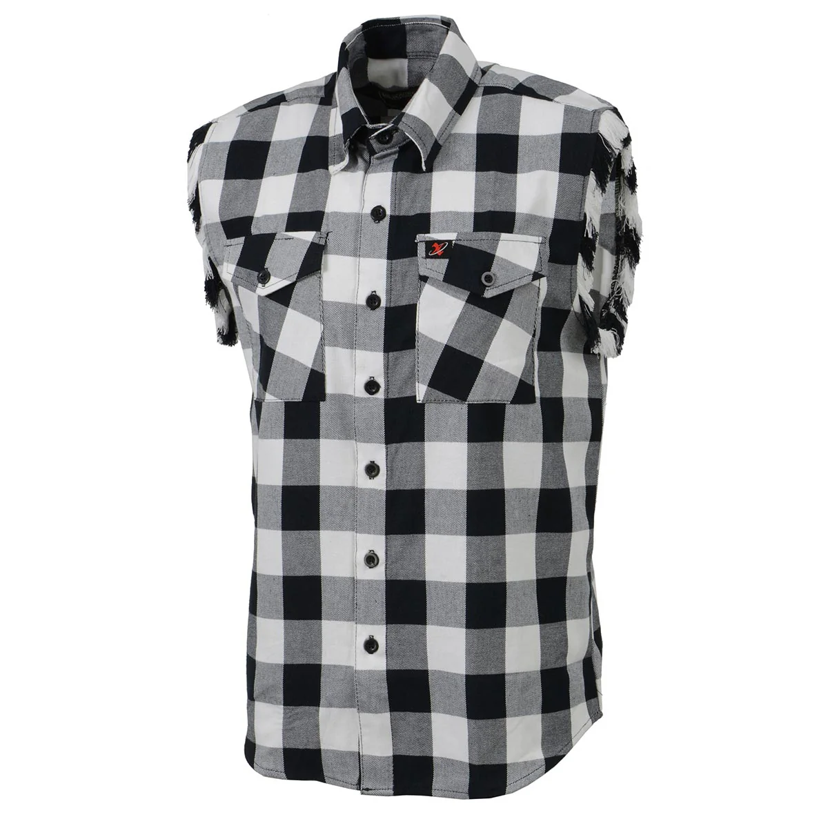 Milwaukee Leather MNG11690 Men’s Classic Black and White Button-Down Flannel Cut Off Frayed Sleeveless Casual Shirt - Image 6