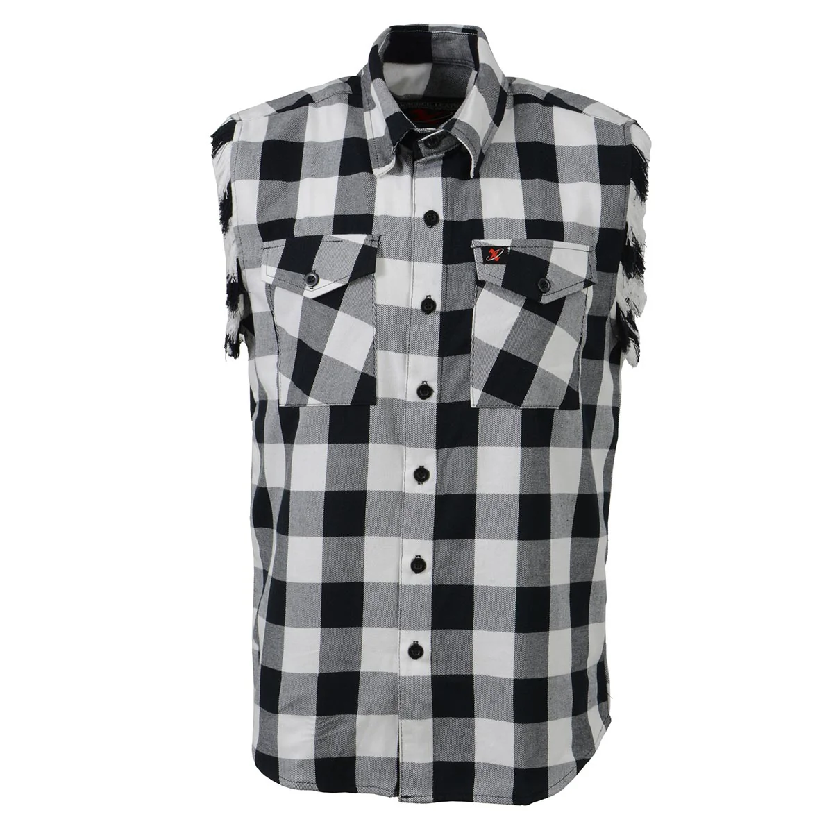 Milwaukee Leather MNG11690 Men’s Classic Black and White Button-Down Flannel Cut Off Frayed Sleeveless Casual Shirt - Image 7