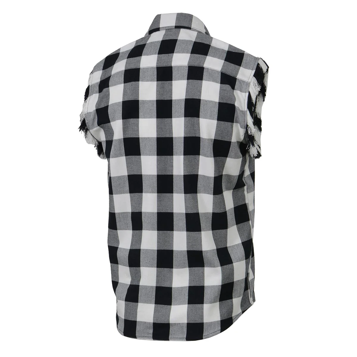 Milwaukee Leather MNG11690 Men’s Classic Black and White Button-Down Flannel Cut Off Frayed Sleeveless Casual Shirt - Image 8
