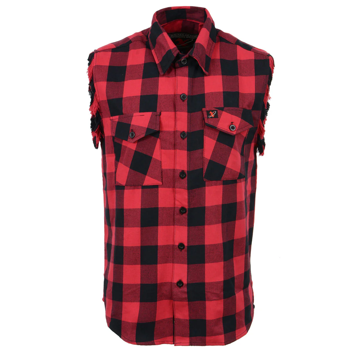 Milwaukee Leather MNG11692 Men’s Classic Black and Red Button-Down Flannel Cut Off Frayed Sleeveless Casual Shirt - Image 10