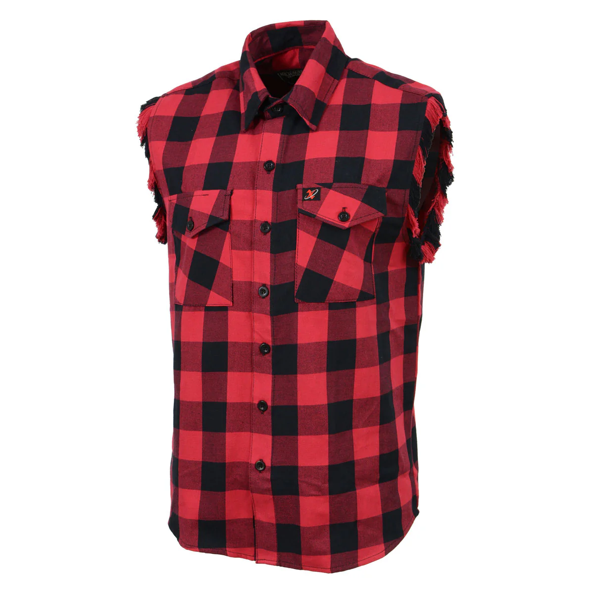 Milwaukee Leather MNG11692 Men’s Classic Black and Red Button-Down Flannel Cut Off Frayed Sleeveless Casual Shirt - Image 11