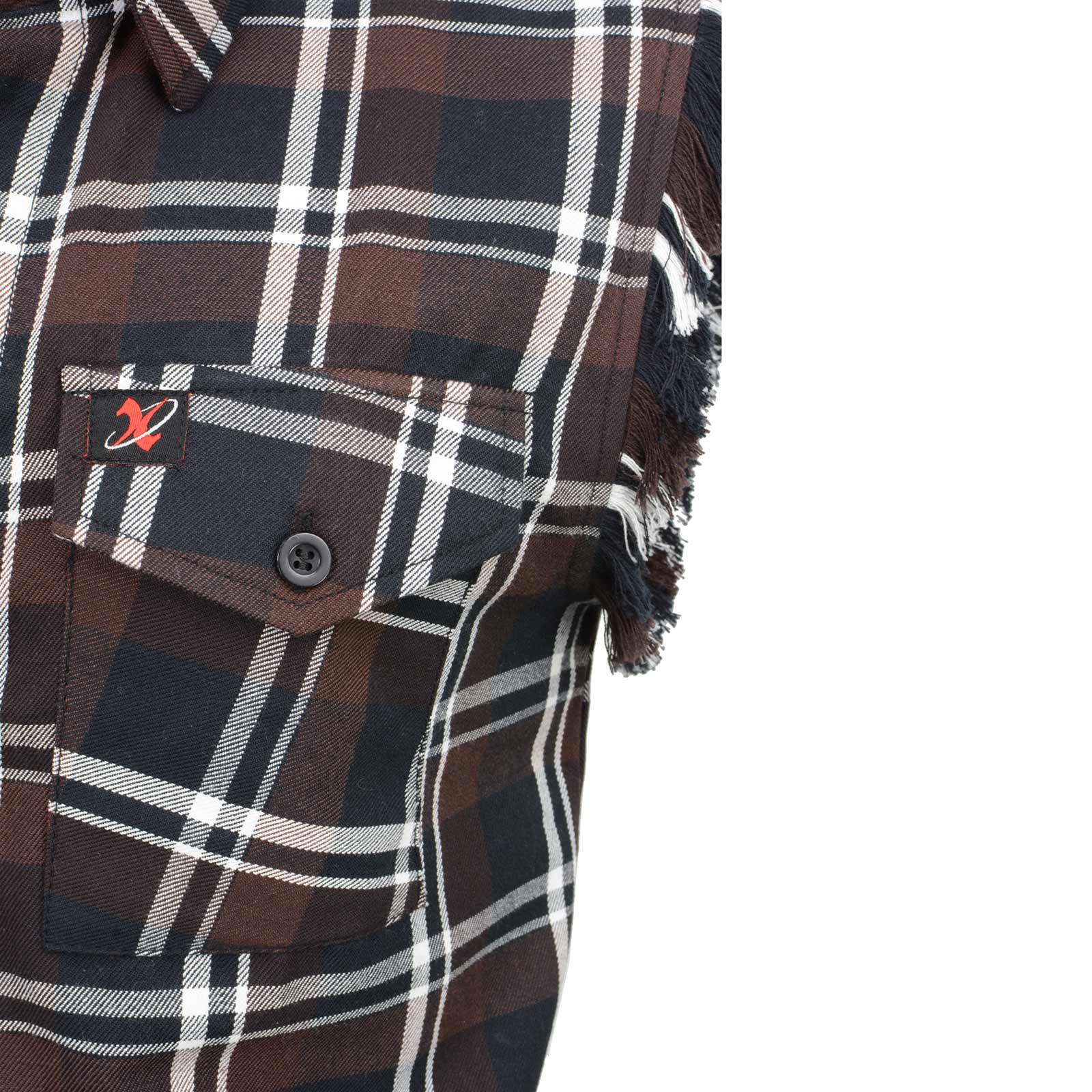 Milwaukee Leather MNG11693 Men’s Classic Black and Brown Button-Down Flannel Cut Off Frayed Sleeveless Casual Shirt - Image 4