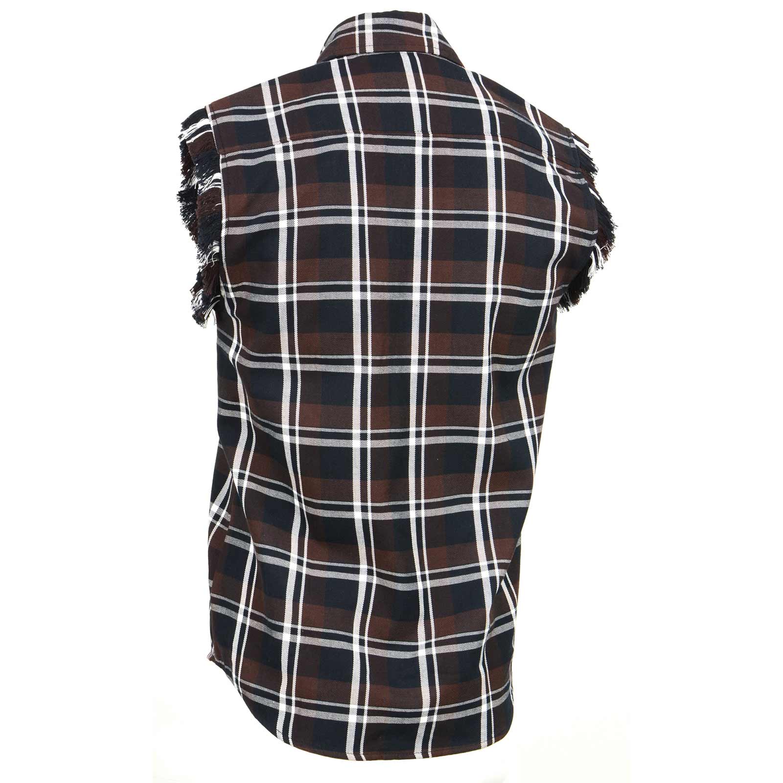 Milwaukee Leather MNG11693 Men’s Classic Black and Brown Button-Down Flannel Cut Off Frayed Sleeveless Casual Shirt - Image 5