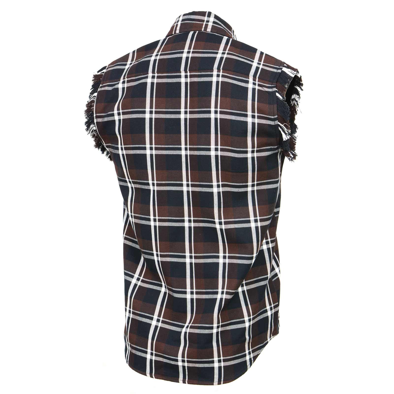 Milwaukee Leather MNG11693 Men’s Classic Black and Brown Button-Down Flannel Cut Off Frayed Sleeveless Casual Shirt - Image 6
