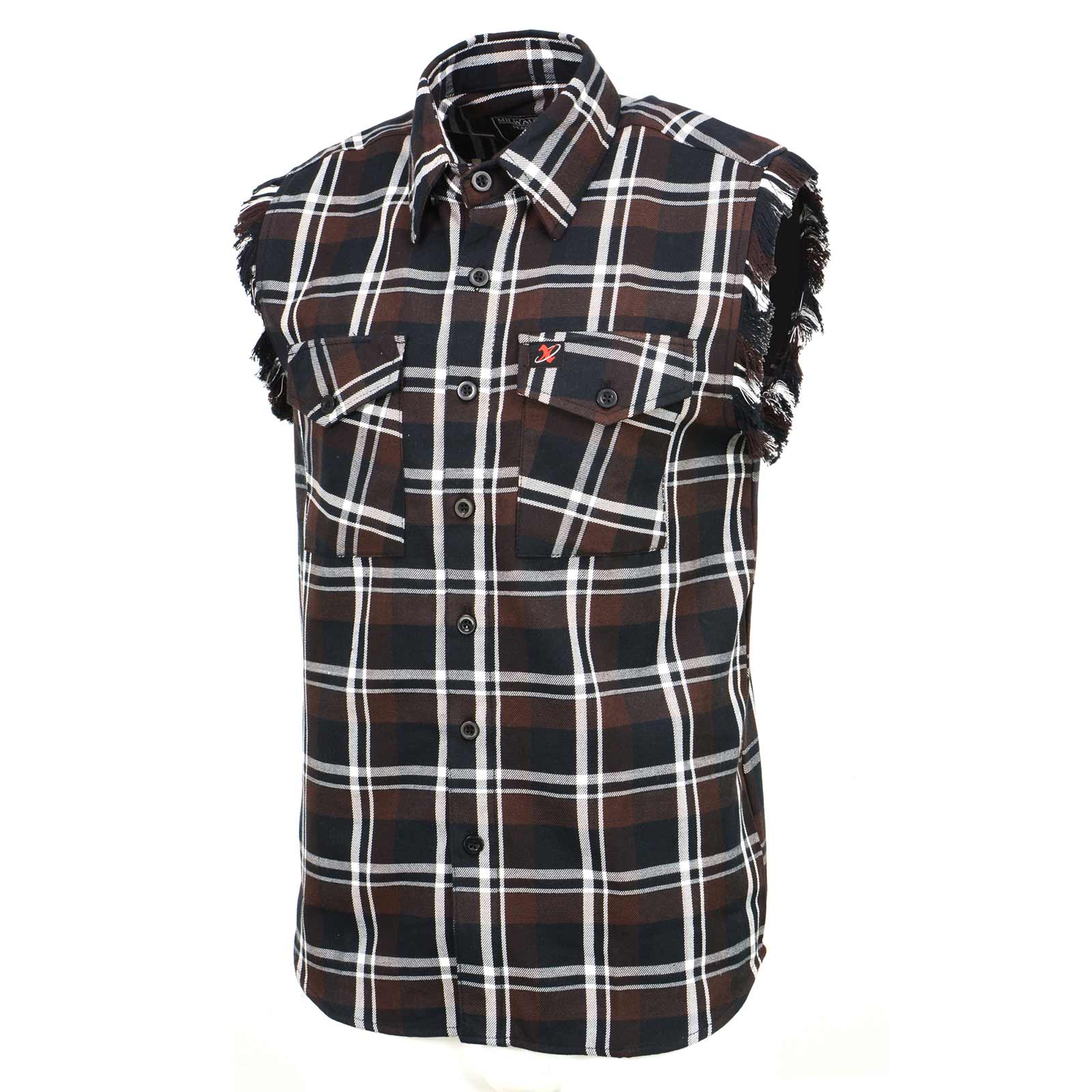 Milwaukee Leather MNG11693 Men’s Classic Black and Brown Button-Down Flannel Cut Off Frayed Sleeveless Casual Shirt - Image 7