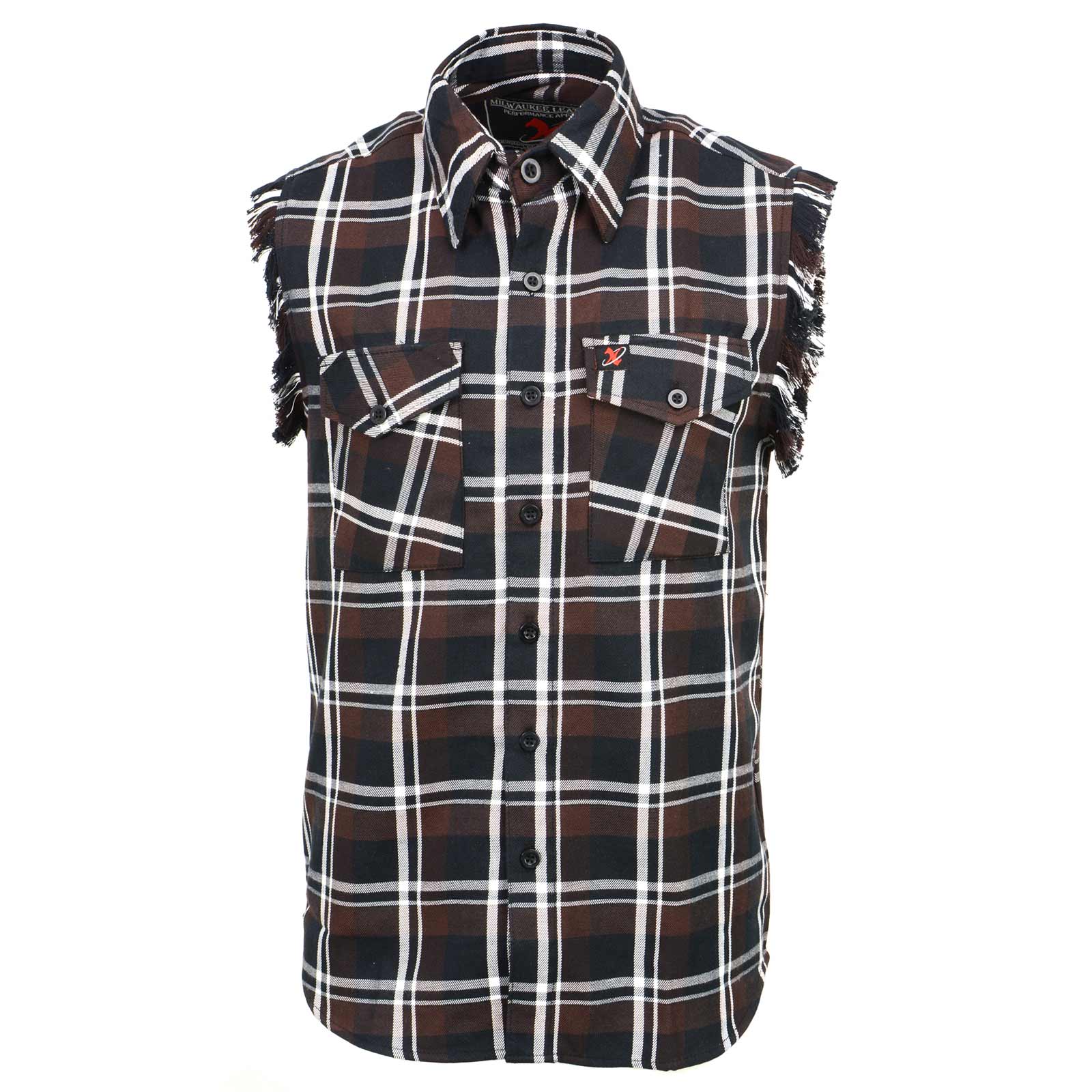 Milwaukee Leather MNG11693 Men’s Classic Black and Brown Button-Down Flannel Cut Off Frayed Sleeveless Casual Shirt - Image 8