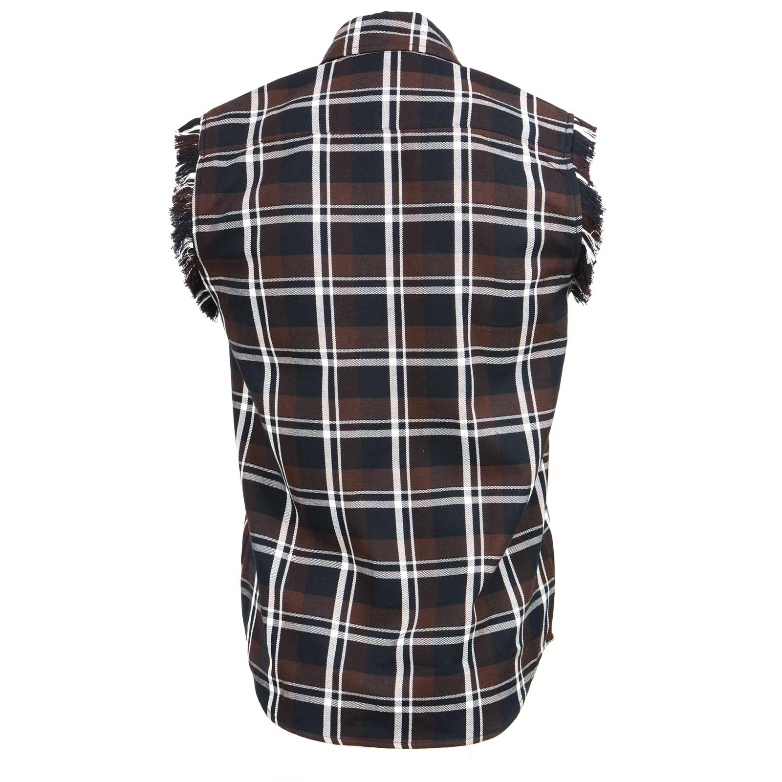 Milwaukee Leather MNG11693 Men’s Classic Black and Brown Button-Down Flannel Cut Off Frayed Sleeveless Casual Shirt - Image 9