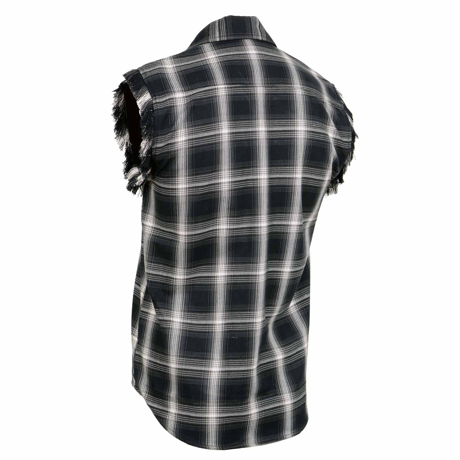 Milwaukee Leather MNG11694 Men’s Classic Black and White Button-Down Flannel Cut Off Frayed Sleeveless Casual Shirt - Image 4