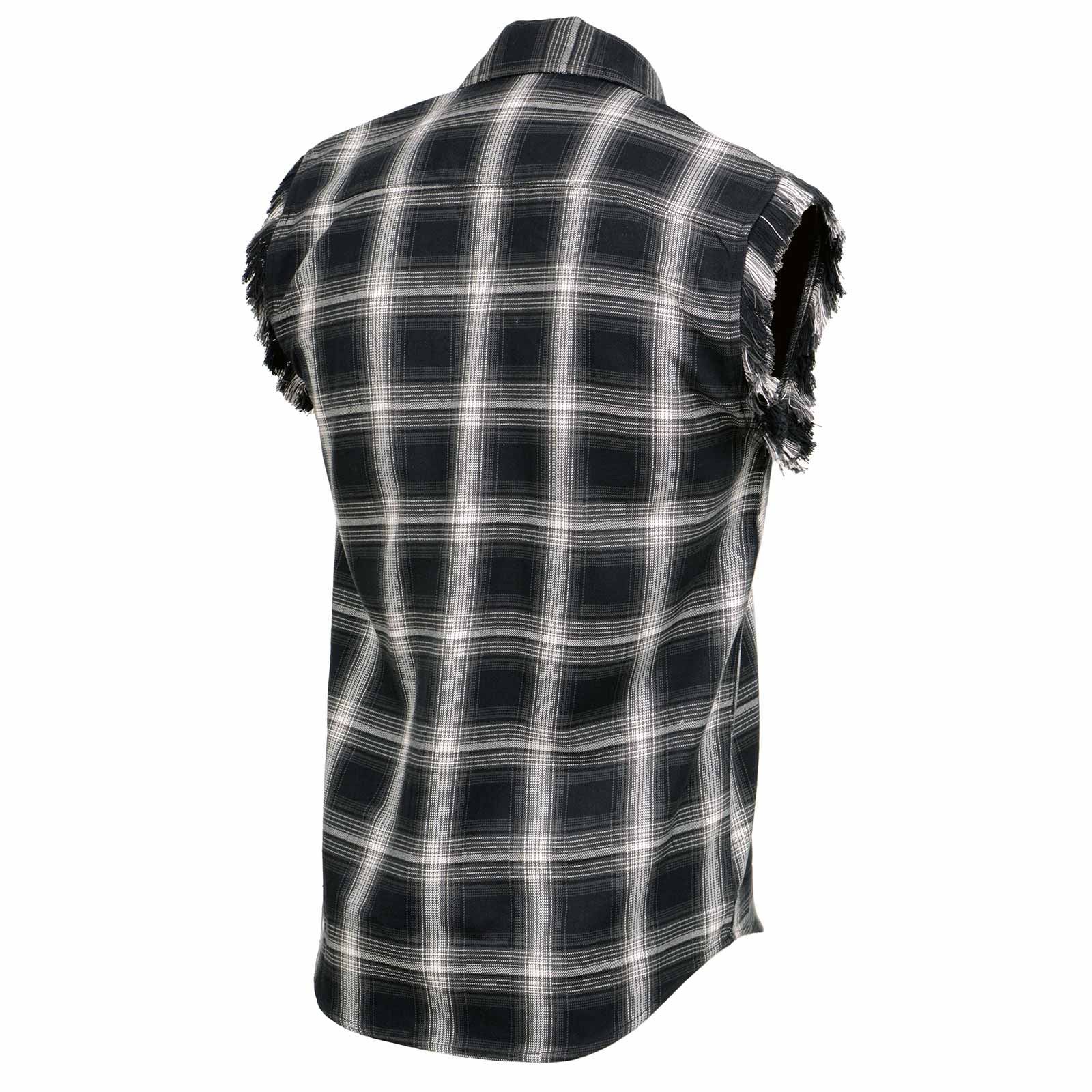 Milwaukee Leather MNG11694 Men’s Classic Black and White Button-Down Flannel Cut Off Frayed Sleeveless Casual Shirt - Image 5