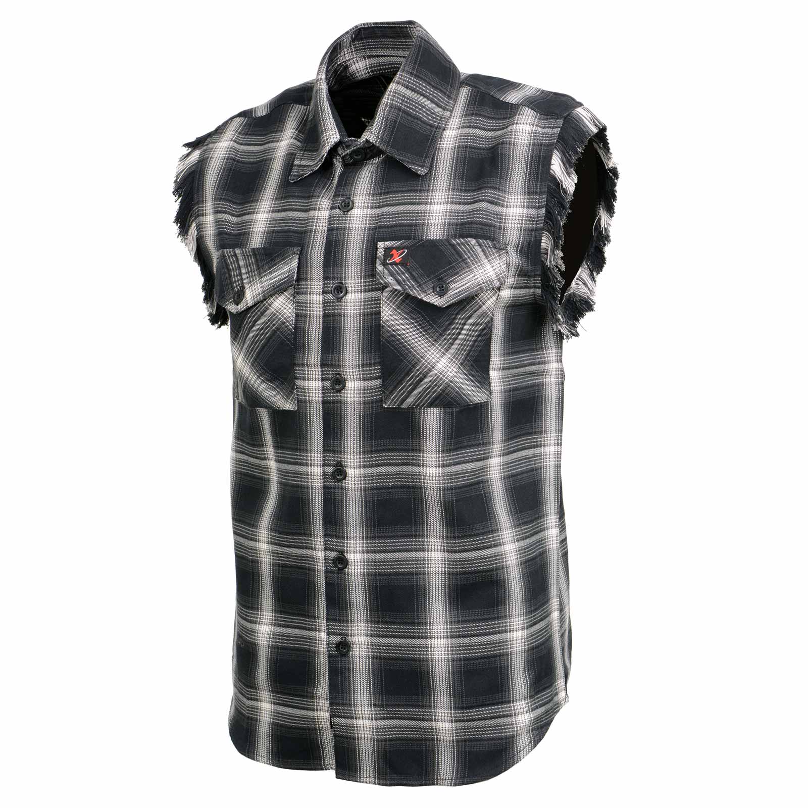 Milwaukee Leather MNG11694 Men’s Classic Black and White Button-Down Flannel Cut Off Frayed Sleeveless Casual Shirt - Image 6