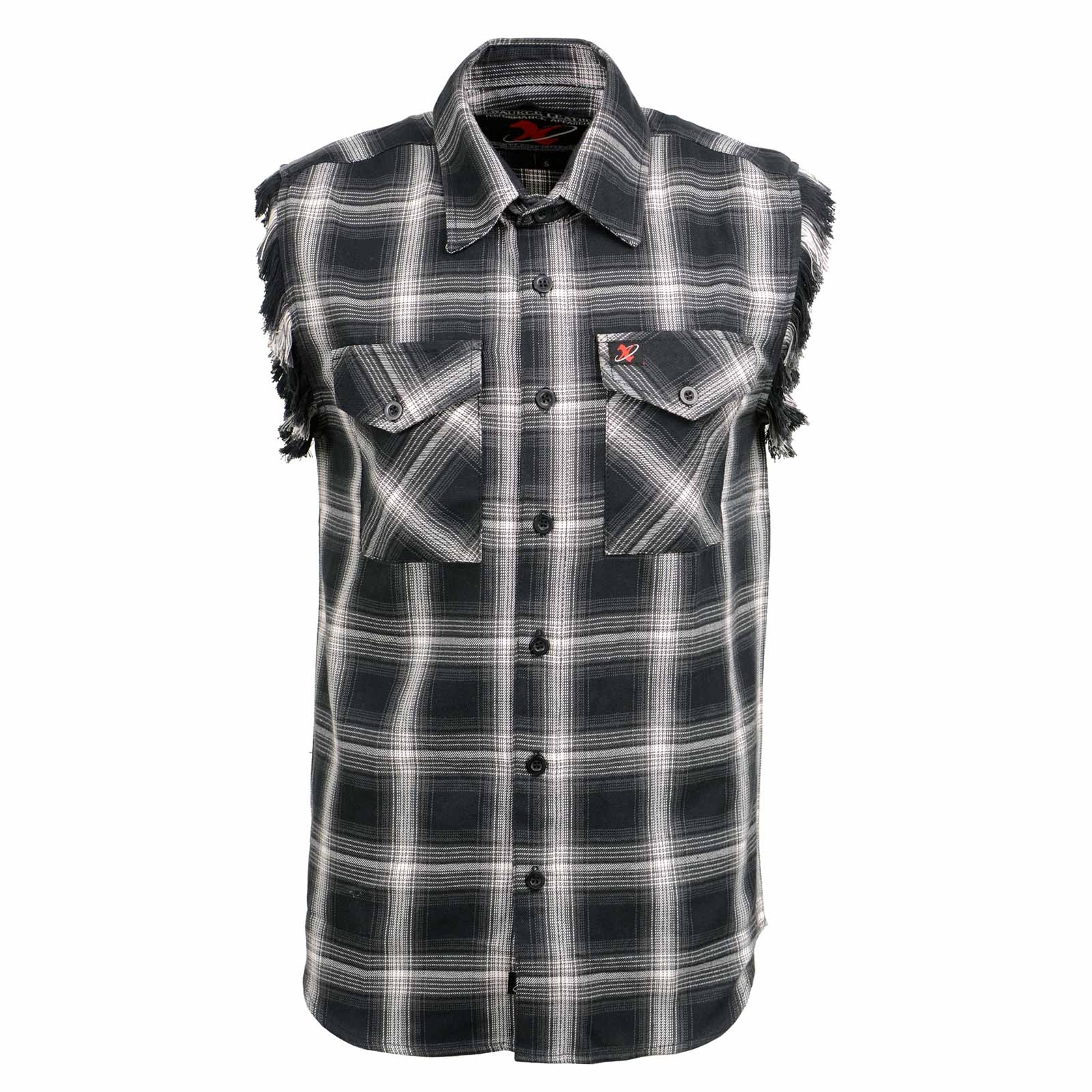 Milwaukee Leather MNG11694 Men’s Classic Black and White Button-Down Flannel Cut Off Frayed Sleeveless Casual Shirt - Image 7