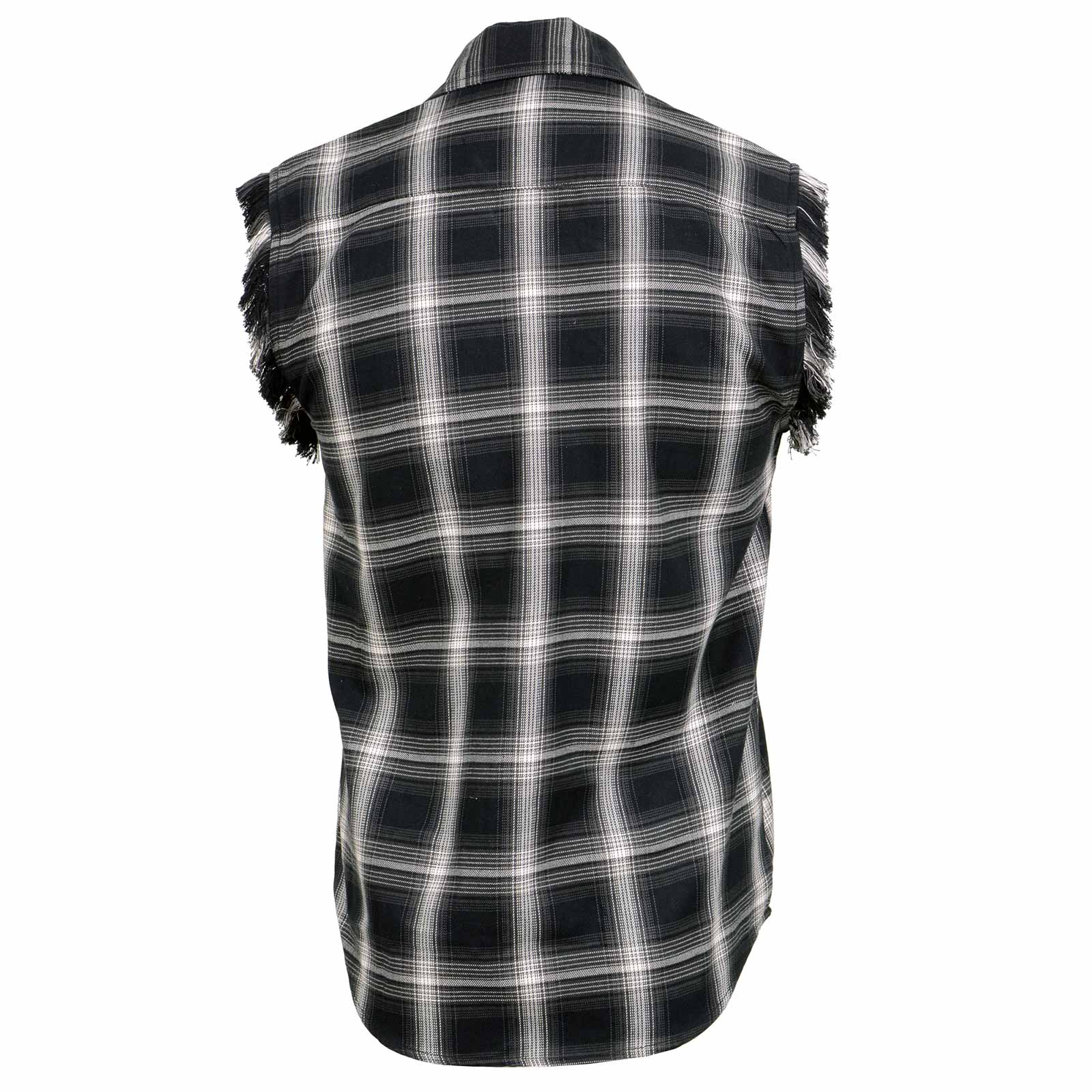 Milwaukee Leather MNG11694 Men’s Classic Black and White Button-Down Flannel Cut Off Frayed Sleeveless Casual Shirt - Image 8