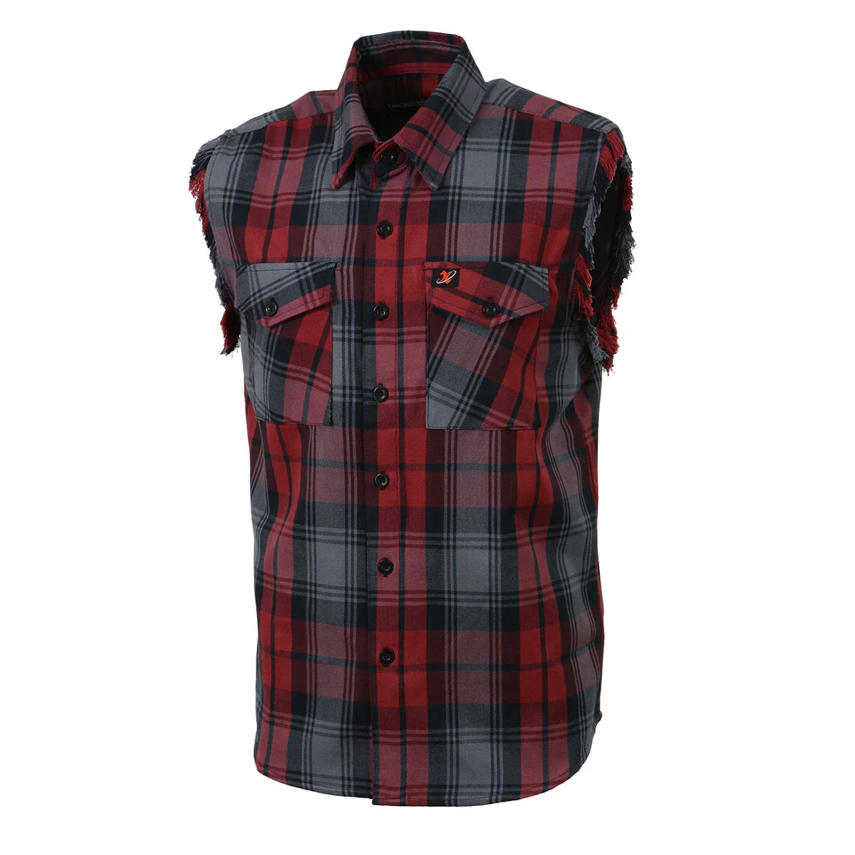 Milwaukee Leather MNG11696 Men’s Classic Black and Grey with Red Button-Down Flannel Cut Off Frayed Sleeveless Casual Shirt - Image 10