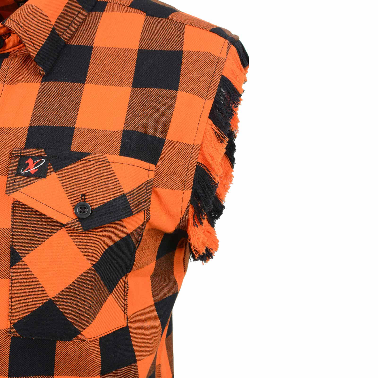 Milwaukee Leather MNG11698 Men’s Classic Black and Orange Button-Down Flannel Cut Off Frayed Sleeveless Casual Shirt - Image 4