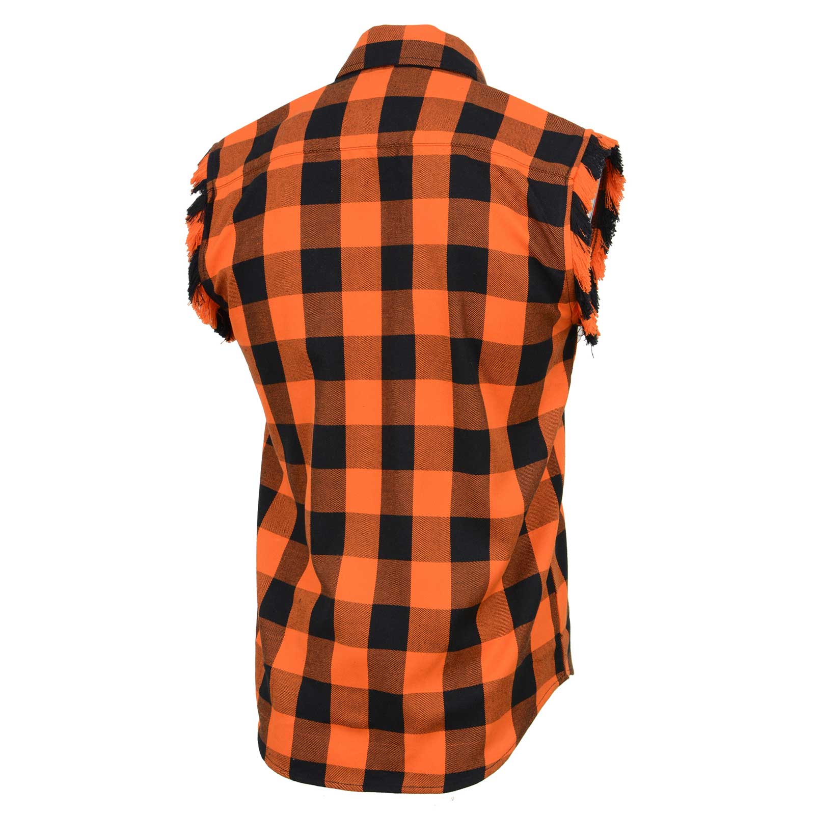 Milwaukee Leather MNG11698 Men’s Classic Black and Orange Button-Down Flannel Cut Off Frayed Sleeveless Casual Shirt - Image 6