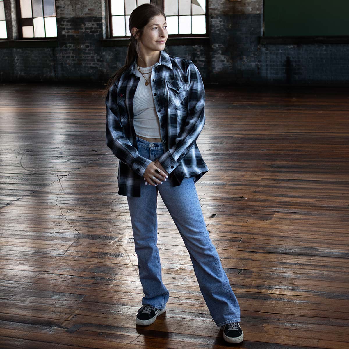 Milwaukee Leather MNG21611 Women's Black and White Long Sleeve Cotton Flannel Shirt - Image 5