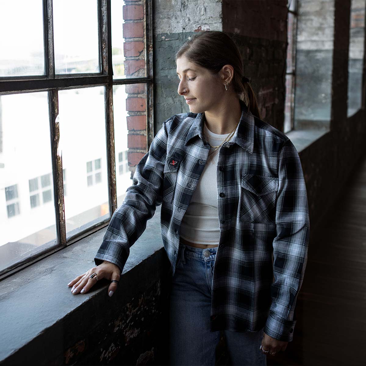 Milwaukee Leather MNG21611 Women's Black and White Long Sleeve Cotton Flannel Shirt - Image 7
